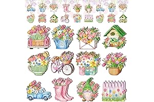 24pcs Spring Summer Flower Wooden Ornaments for Tree