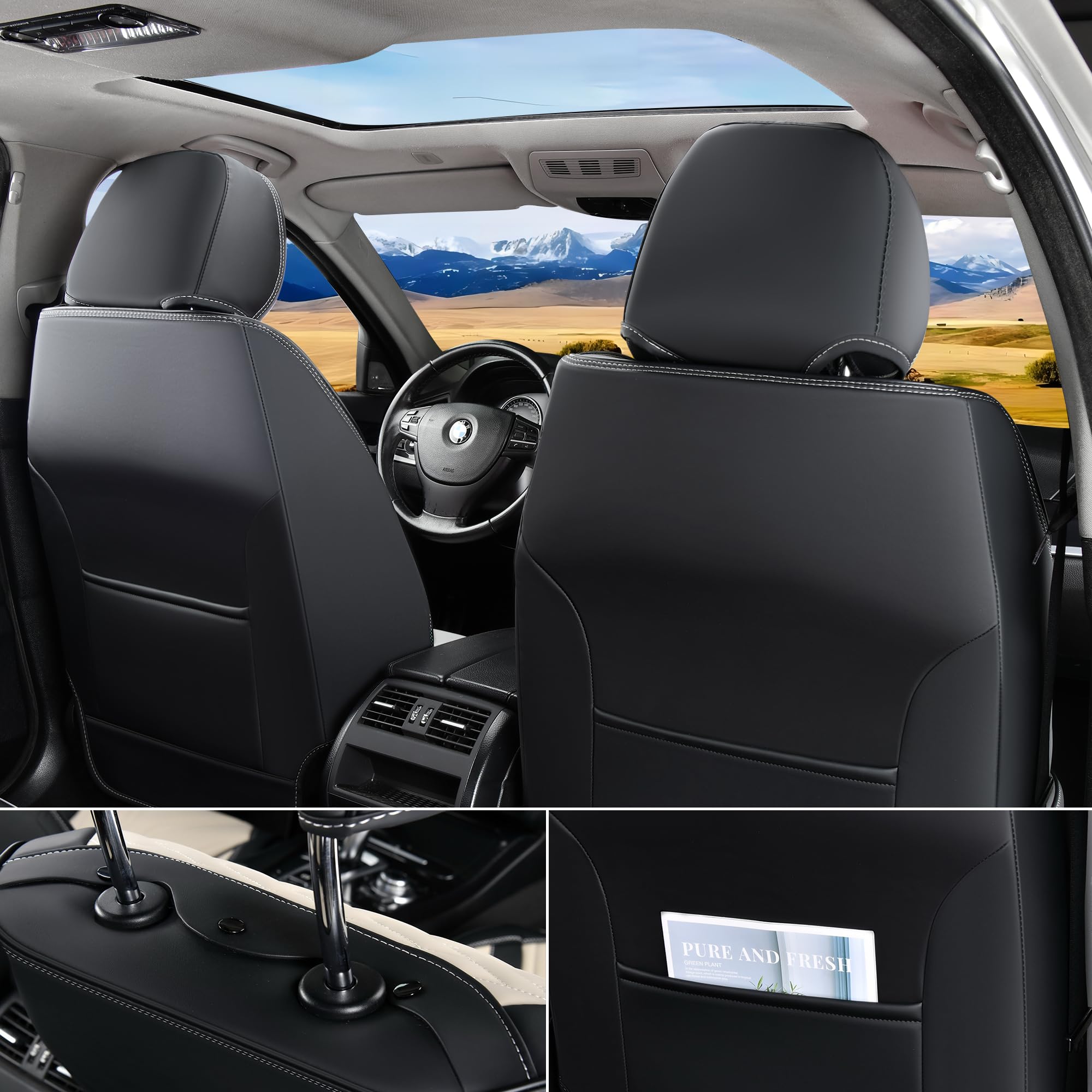 FLORICH Autositzbezüge Kunstleder, Vorder- und Rücksitzbezüge, 5 Stück, komplettes Set, universell passend für die meisten Autos, Limousinen, SUVs und LKWs