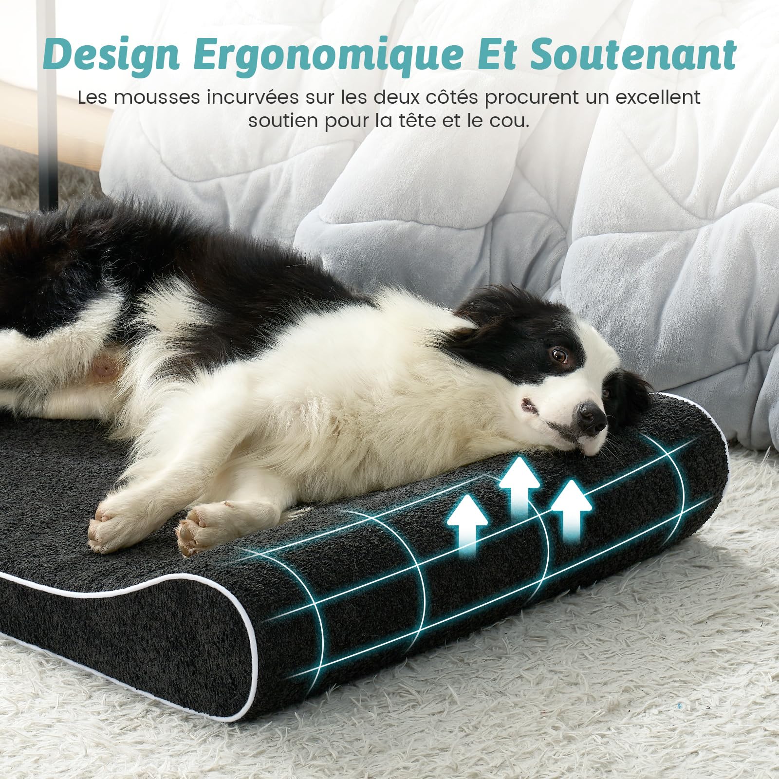 COZY KISS Panier Chien XL Orthopedique - 130x90x20 cm Lit pour Chiens Grande Taille avec Bord Surélevé, Coussin Lavable pour Chien avec Mousse Confort Renforcée, Imperméable et Antidérapant, Noir