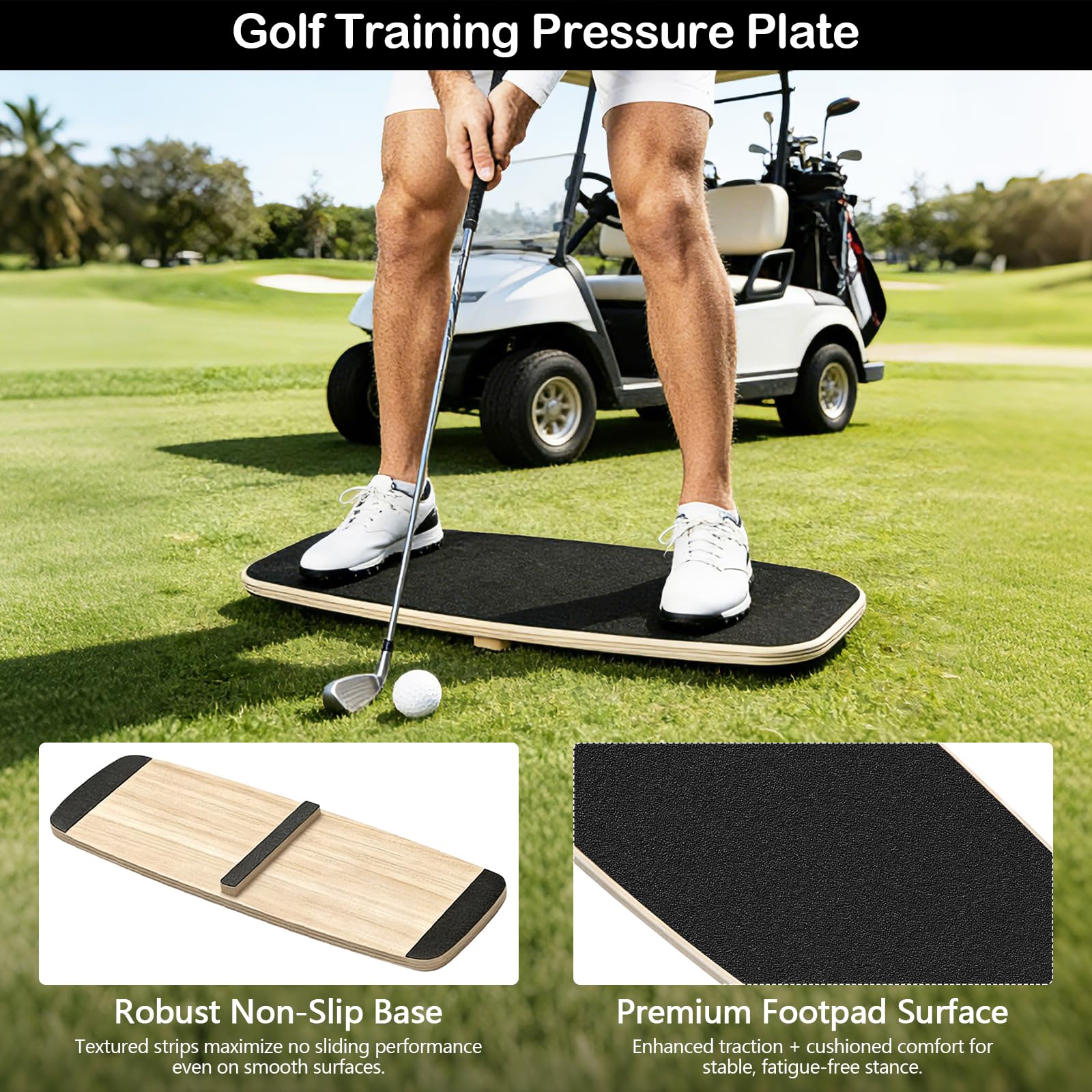 Golf Balance Board, 75 x 30 cm Golfschwung Druckbett Schwungtrainer, 150 kg Tragkraft, Gewichtsverlagerungs-Druckplatte für Anfänger und Fortgeschrittene