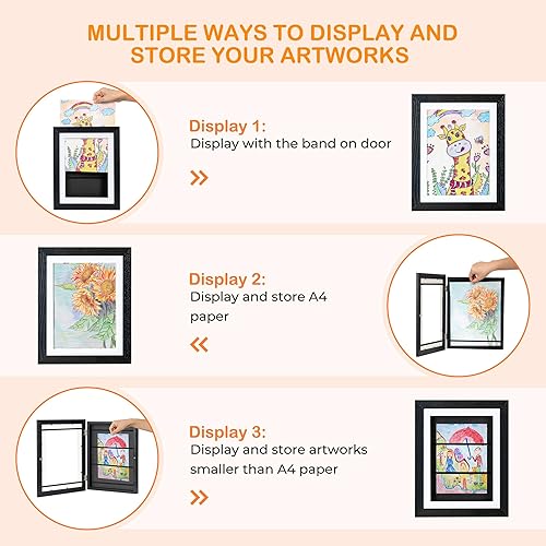 Miniatura 5 de Fun Memories Marcos de arte infantil de 8.5 x 11 pulgadas, marco de madera de roble macizo para niños, con vidrio real, exhibición de arte