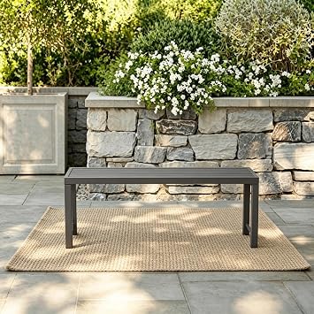 Outdoor Metal Backless Bench, 46" Patio Garden Bench for Outdoor, All Wheather Outdoor Bench for Garden, Backyard, Porch, Grey