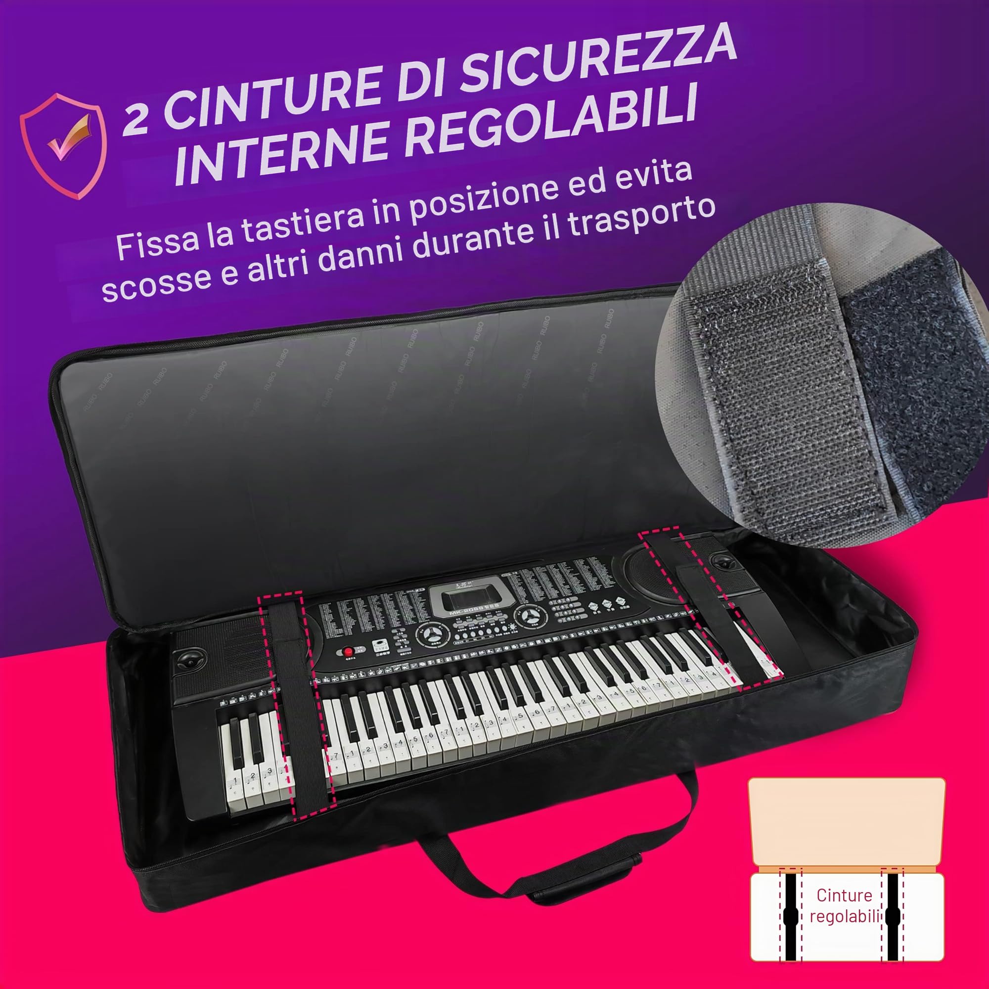 Custodia per tastiera 61 tasti impermeabile tessuto Oxford 600D imbottita 101,6 x 40,6 x 15,2 cm nero
