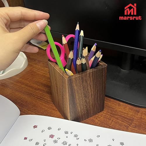 Miniatura 9 de Portalápices de madera para escritorio, bolígrafo de madera de nogal negro, organizador cuadrado natural, soporte simple para lápices, brochas de