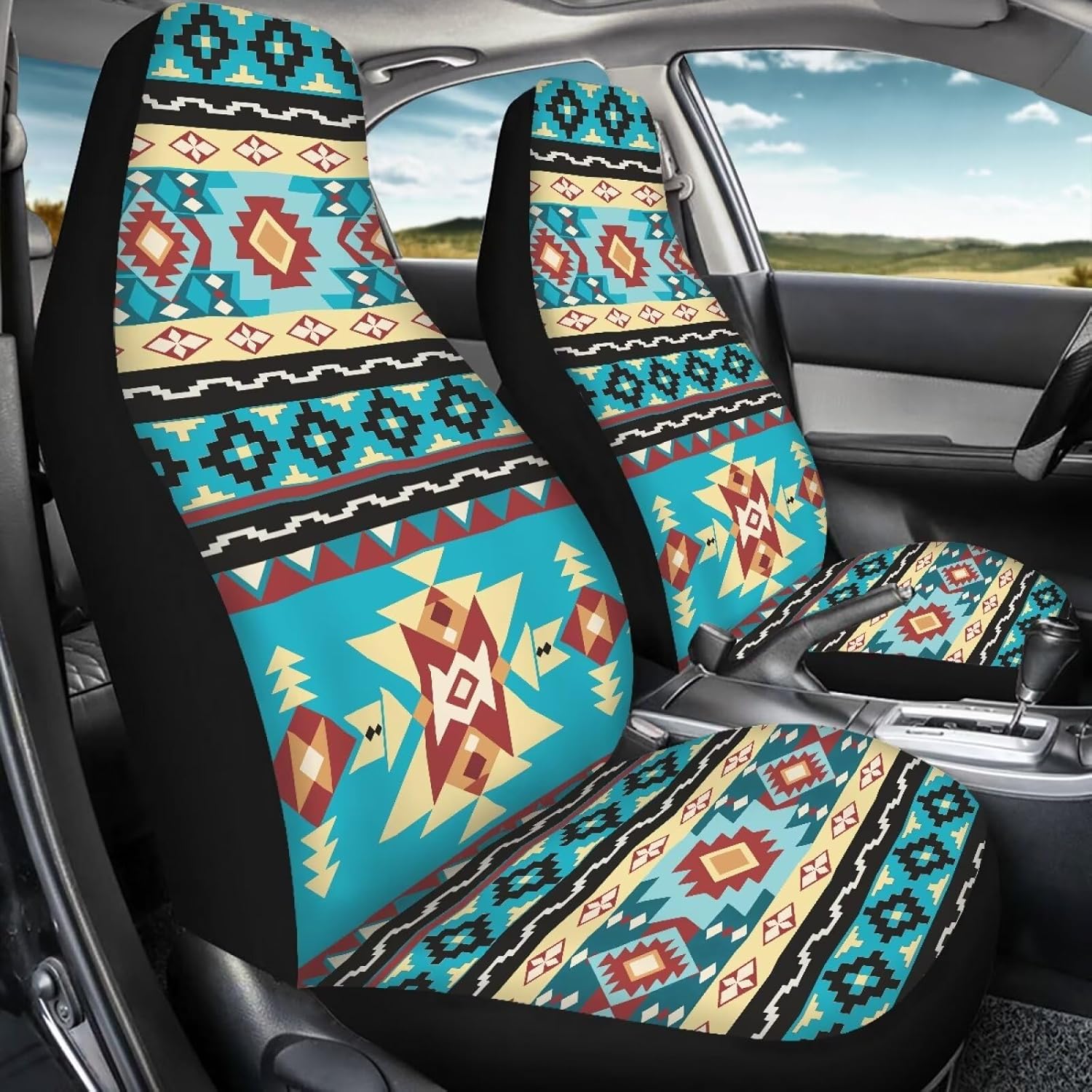 Aztec Car Seat Covers Set of 2 Breathable Universal Vehicle Front Seats Interior Protector Easy to Install Interior Protection Suitable Fits Most Car Auto SUV Sedan