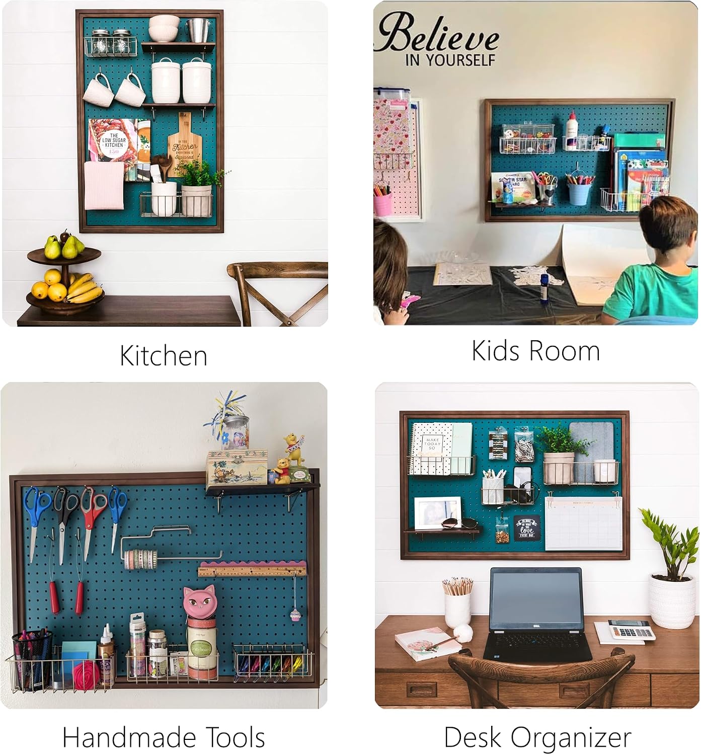 ARTAWEIN Pegboard Organizer - Craft Peg Board, Nursery Storage, Wall Organizer and More, Comes with 1 x Free Shelf Fits Most 1/4" and 1/8" Pegboard Accessories (Teal Green) image 5