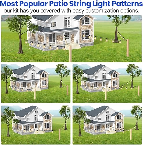 Miniatura 3 de BLIKA Kit de suspensión de luces de globo, cable guía de luz para exteriores, cuerda de acero inoxidable 304 recubierta de 170 pies, kits de cadena