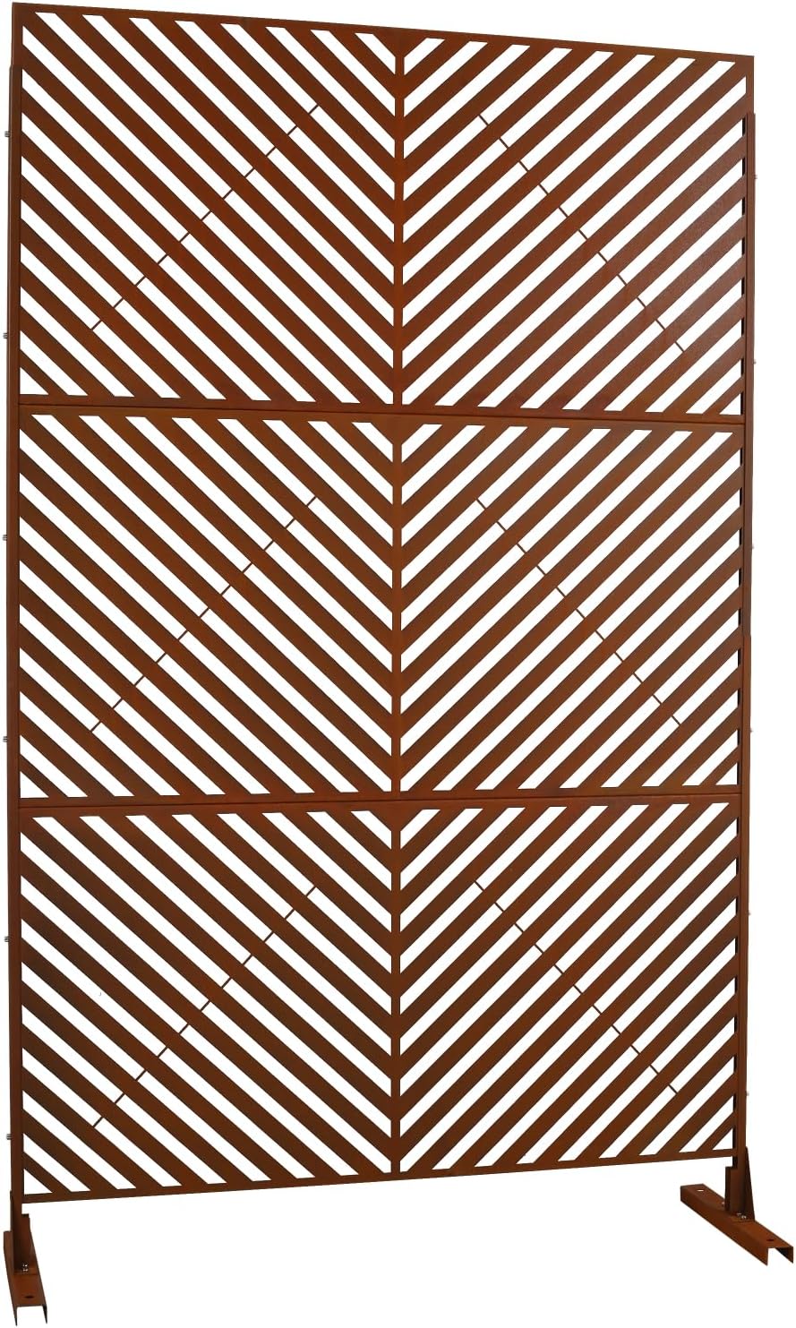 Outdoor & Indoor Metal Privacy Screen - Freestanding Decorative Screen for Deck, Balcony, Patio, Garden PS113 Rusty