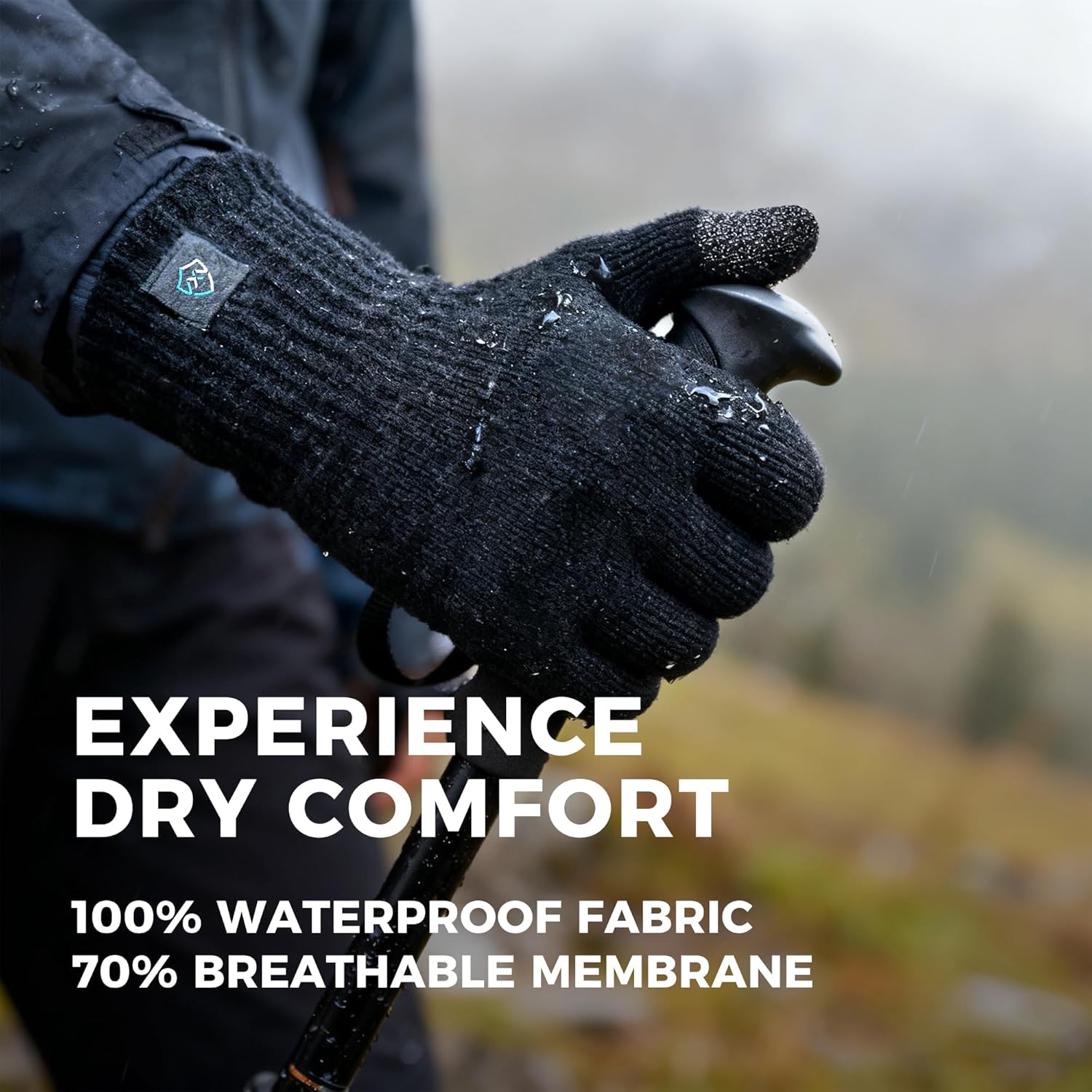 DexShell Waterproof Knit Gloves ThermFit 3.0 for Men & Women – Merino Wool, Touchscreen, Wet-Grip for Skiing Snowboarding Winter Sports, Blue Palm Dots, Unisex SM