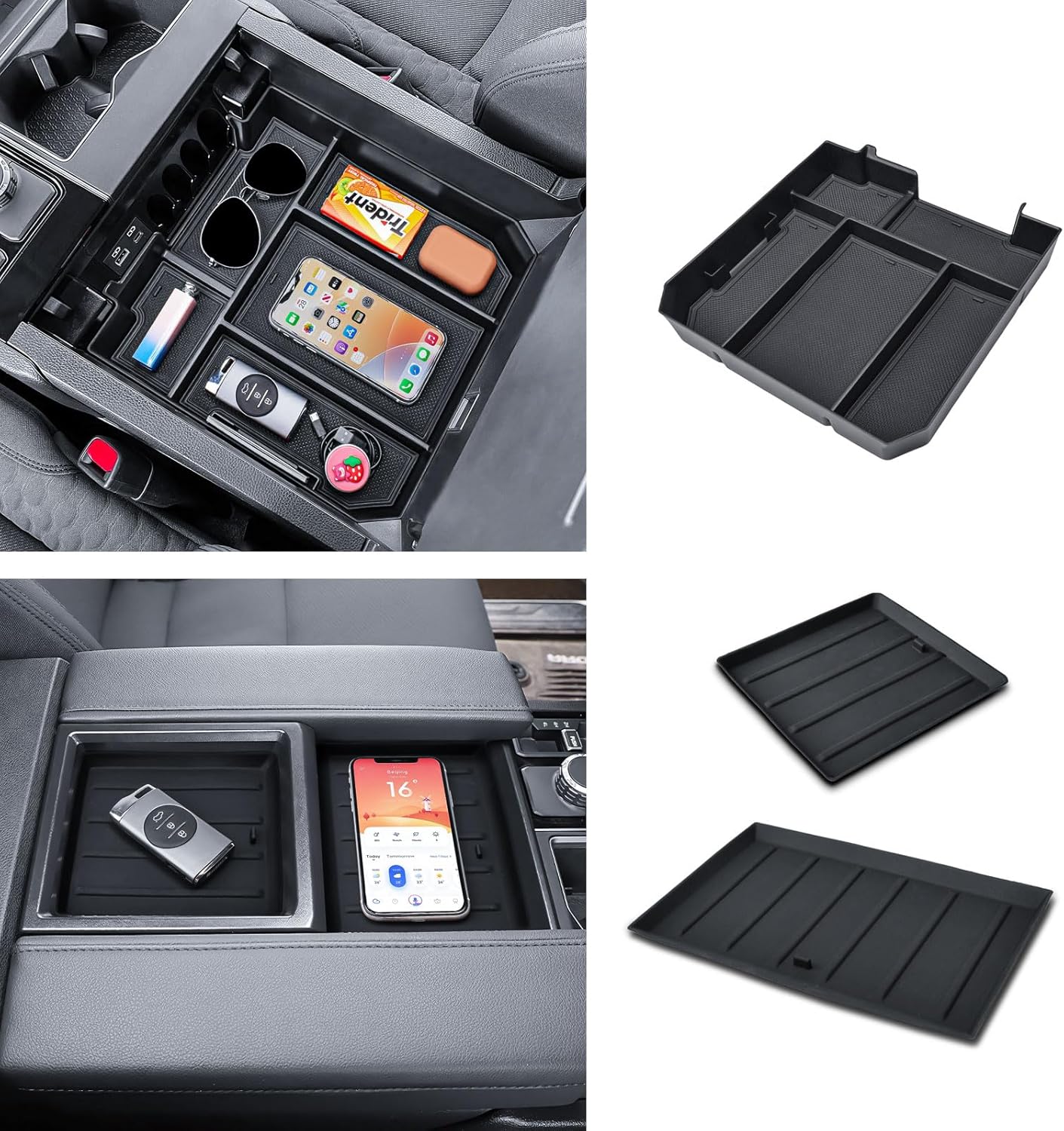 TACOBRO Center Console Combo Kit Organizer Compatible with Toyota Tundra 2022-2025 2026 Accessories – ABS Armrest Storage Box + Silicone Tray Liner | Easy Installation