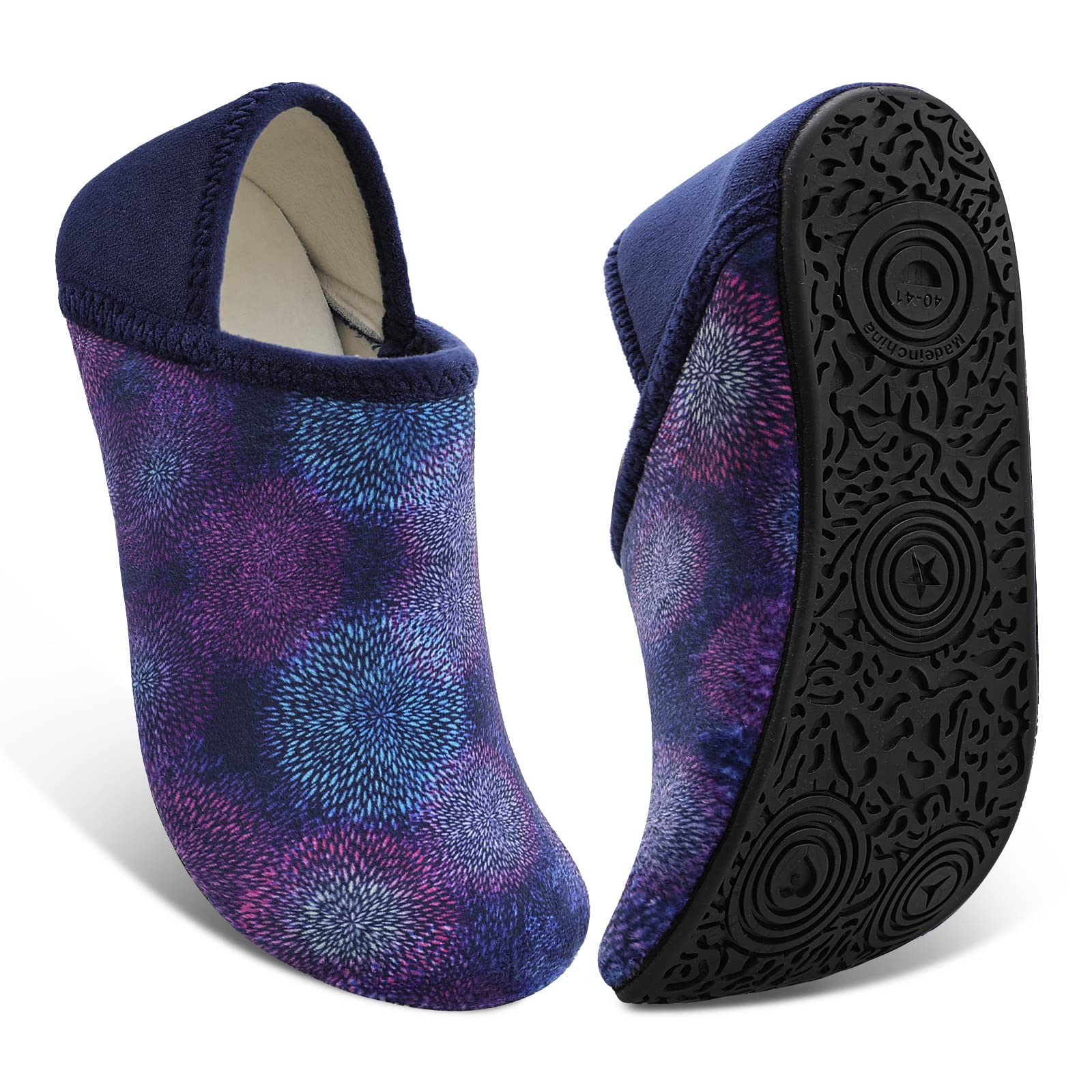Fires Womens Mens Slippers with Rubber Sole Soft-Lightweight House Slipper Socks Around House Shoes Non Slip Indoor/Outdoor