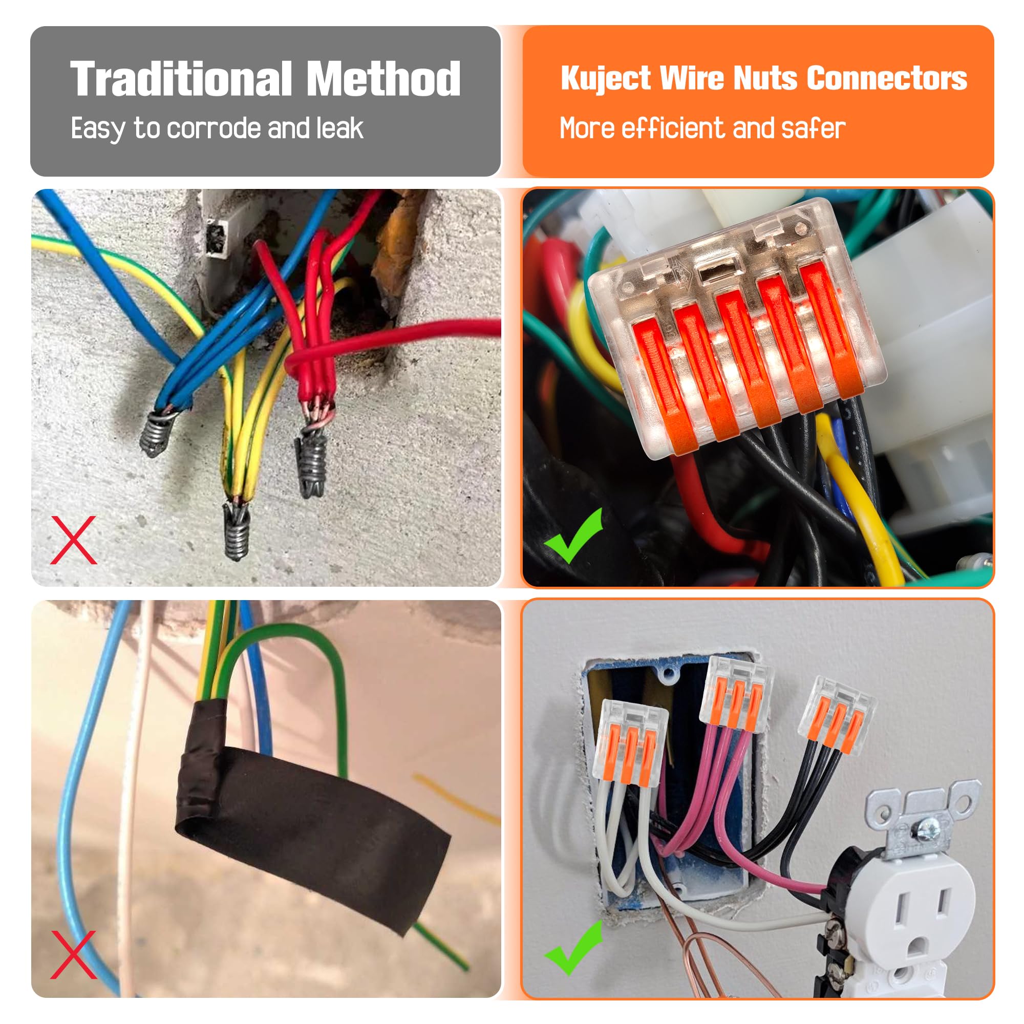 Kuject Kit di 260 connettori a leva con combinazione di conduttori da 2/3/4/5/8, connettori a leva elettrica a pressione AWG 28-12, connettori rapidi per cavi con 2 giunzioni in linea di circuiti
