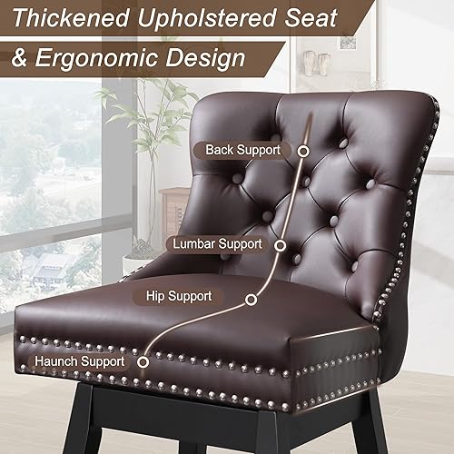 Miniatura 4 de Taburetes de bar con altura de mostrador, taburetes de bar giratorios de piel sintética 360 con respaldo, sillas tapizadas de altura de mostrador,