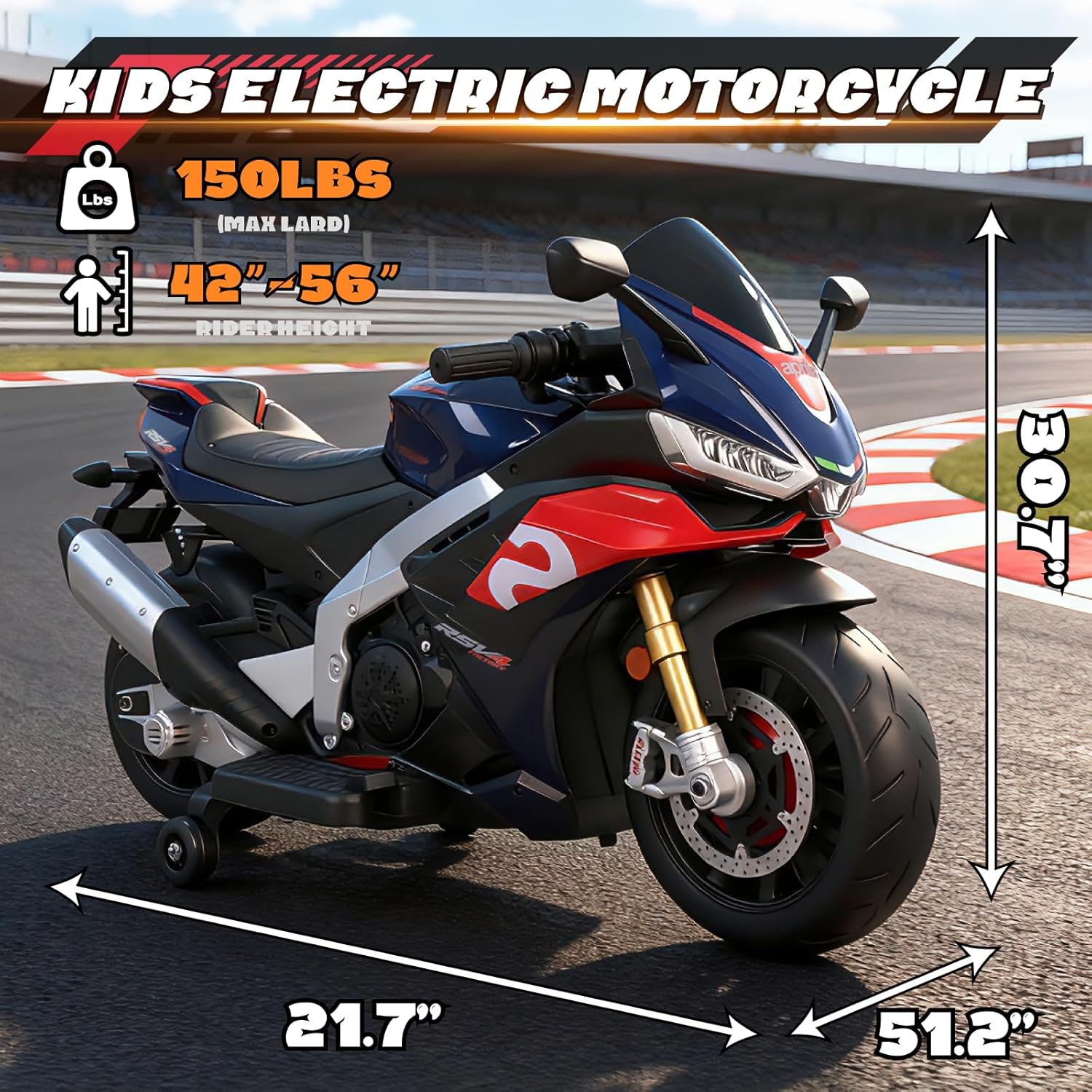Kids Motorcycle,24V Battery Powered Eletric Ride on Motorcycle for Kids 3-6,Electirc Bikes,Aprilia Licensed,with Bluetooth & MP3 (Blue, 24V)