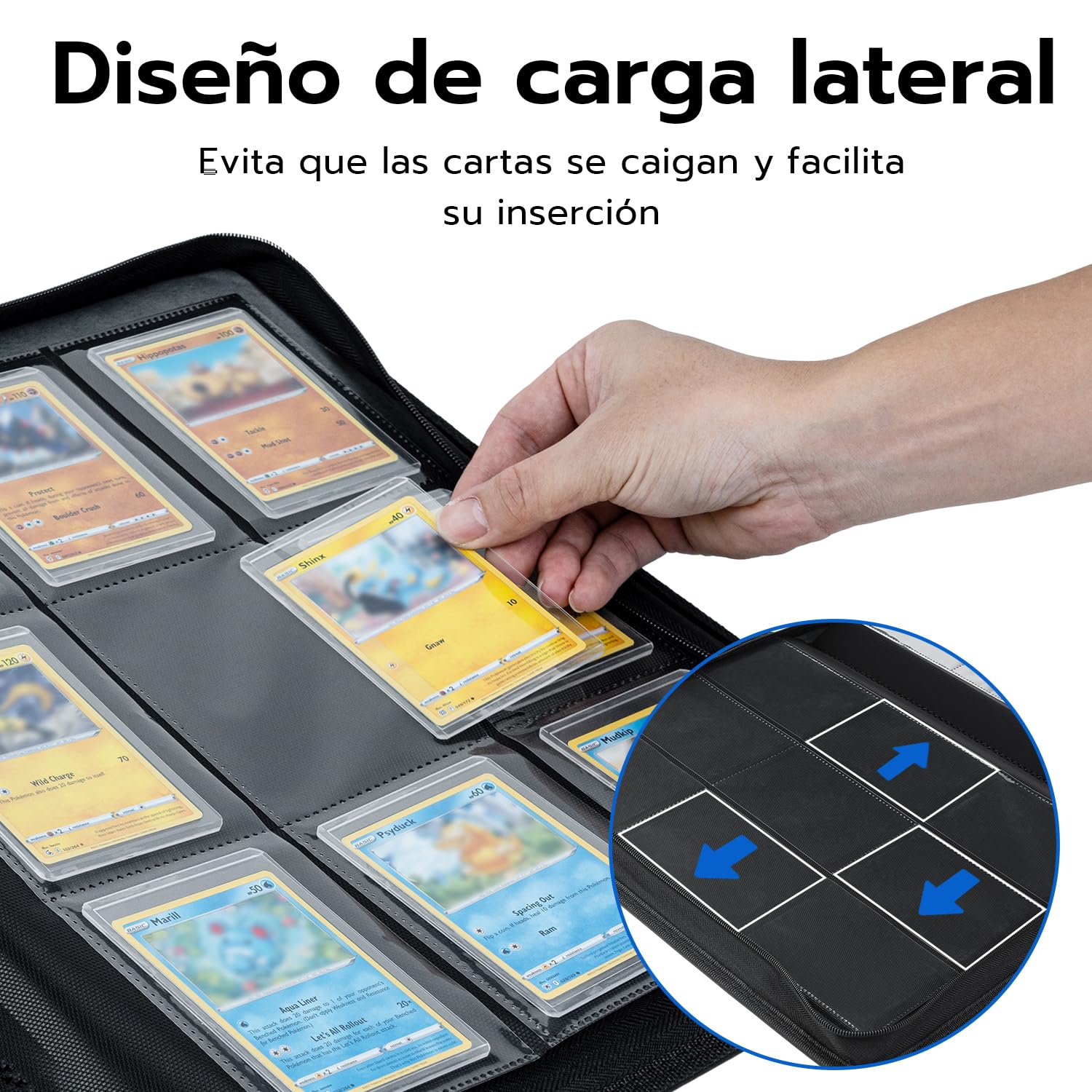Álbum Toploader Cartas Coleccionables 216 Compartimentos - Carpeta Binder TCG MTG con 10 Fundas 35PT - Archivador Card Portfolio Cremallera Impermeable Azul
