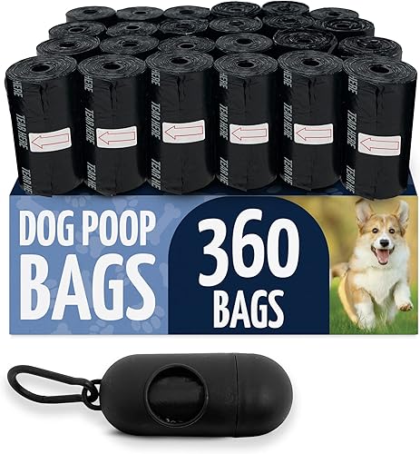 Reli. Bolsas para excrementos de perro con soporte (paquete de 360 – 24 rollos) | Dispensador de clip para correa | Bolsa grande de 9 x 13 pulgadas
