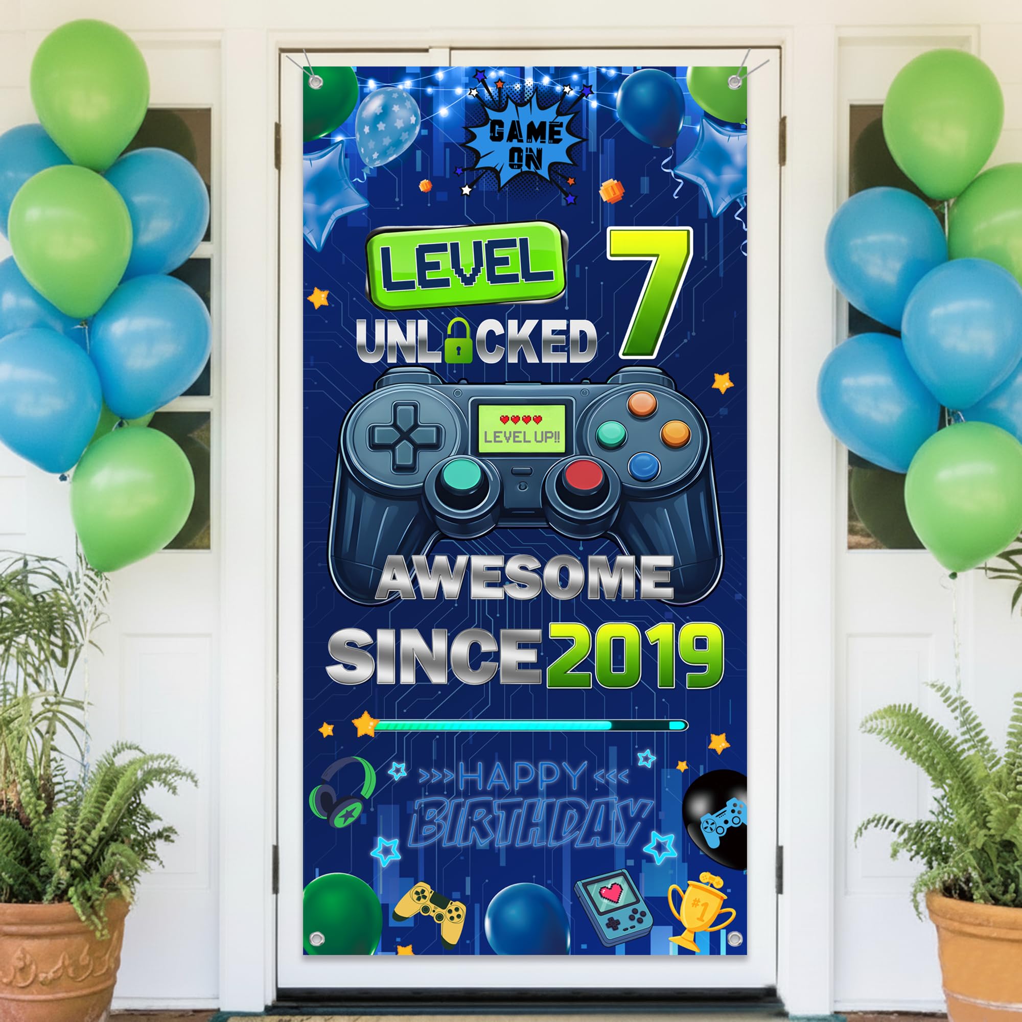 batnite Game 7th Birthday Decorations Banner, Large Blue Gaming Banner