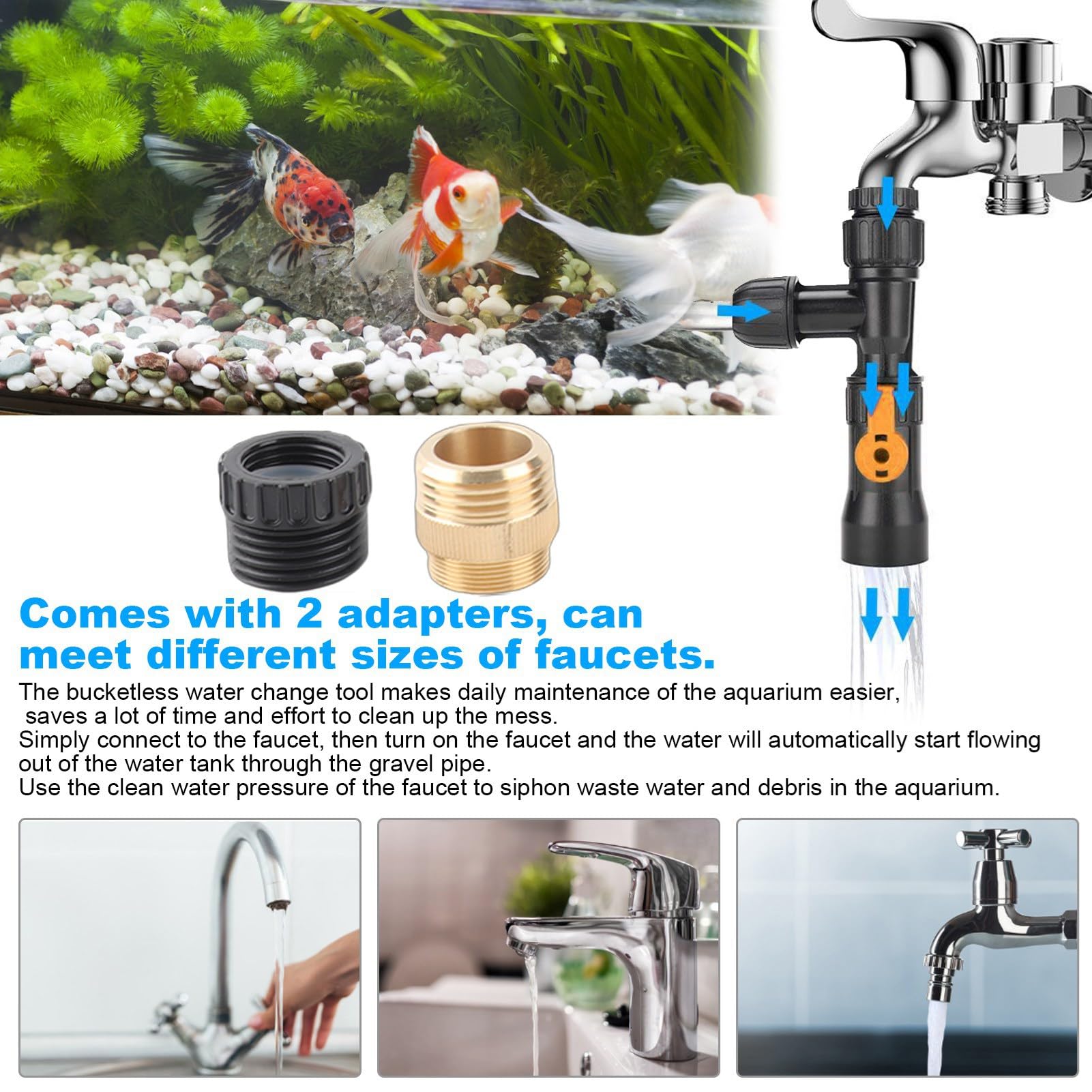 Tbest Scambiatore d'Acqua per Acquario Python Parti per Vuoto Pinna Superiore Attacco Rubinetto per Cambio Adattatore Acquario, Ugelli, Pompe e Filtri per Acquario Acquario Acquario