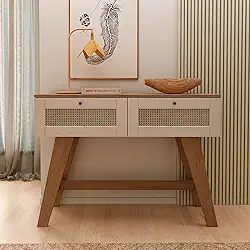 Aparador 1,10 mt com 2 gavetas corrediças telescópicas pintura 3D Palha TRAMA cor Cinamomo c/Off White - Artely