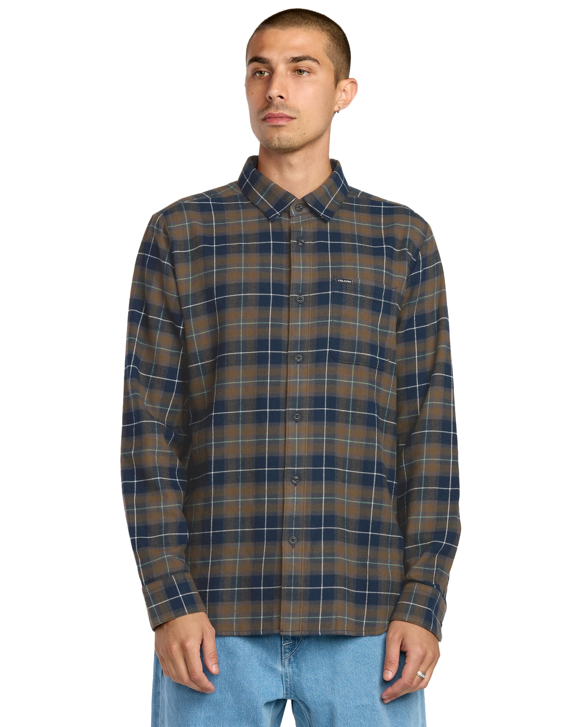 Volcom Men's Caden Plaid Long Sleeve Flannel Shirt – Button-Front, Soft Brushed Cotton