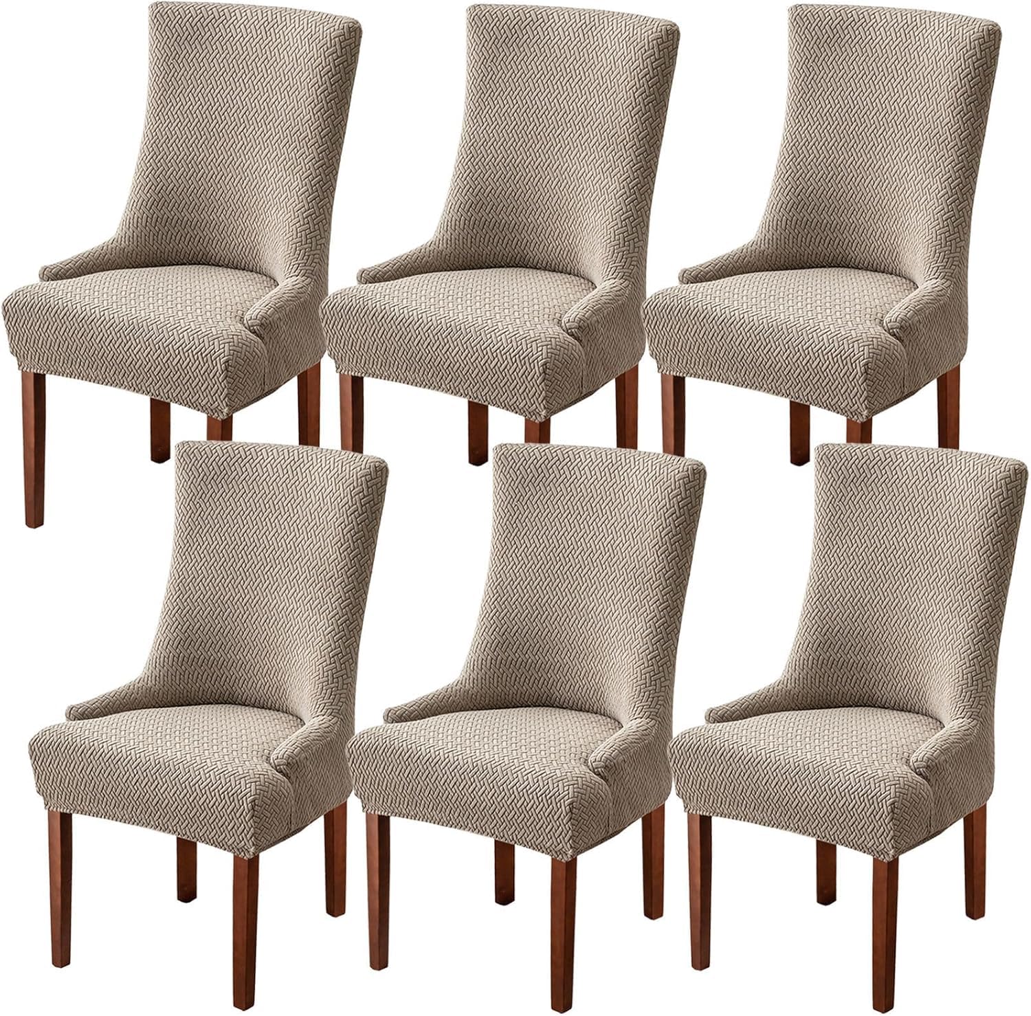 HACLEN Wingback Side Chair Slipcovers Set of 2 4 6, Stretch Wingback Armchair Cover Washable Non Slip Dining Chair Covers for Banquet Party (Khaki,Set of 6)