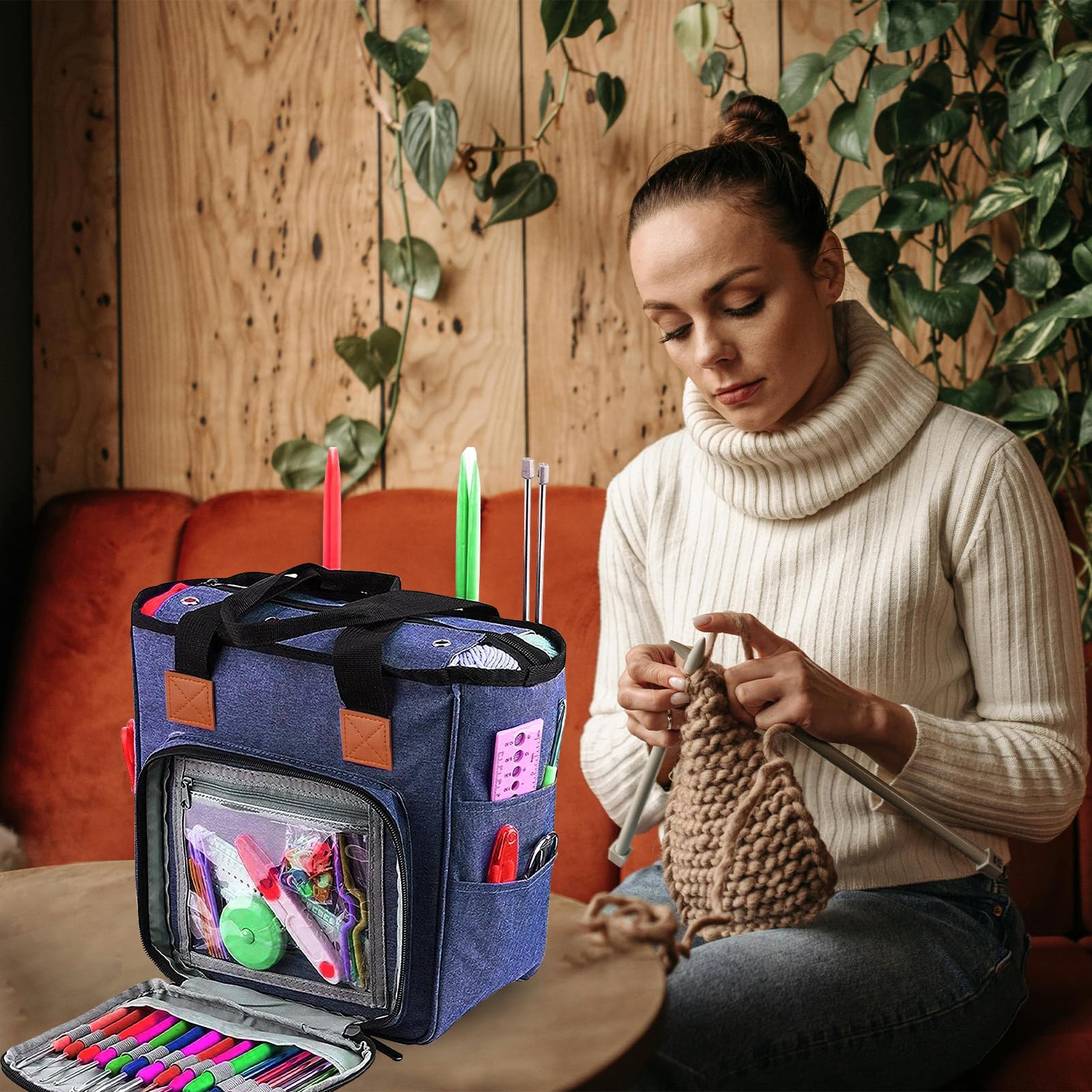 Torba dziewiarska, NIEBIESKI, häkeltasche aufbewahrung, Torba na przędzę, organizer na druty