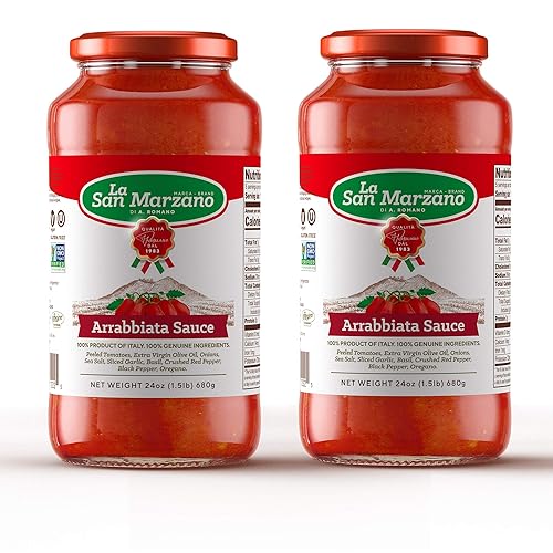 Salsa de pasta picante Arrabbiata 100% producto de Italia 24 onzas Ingredientes de tarros con tomates de San Marzano picantes (Paquete de 2)