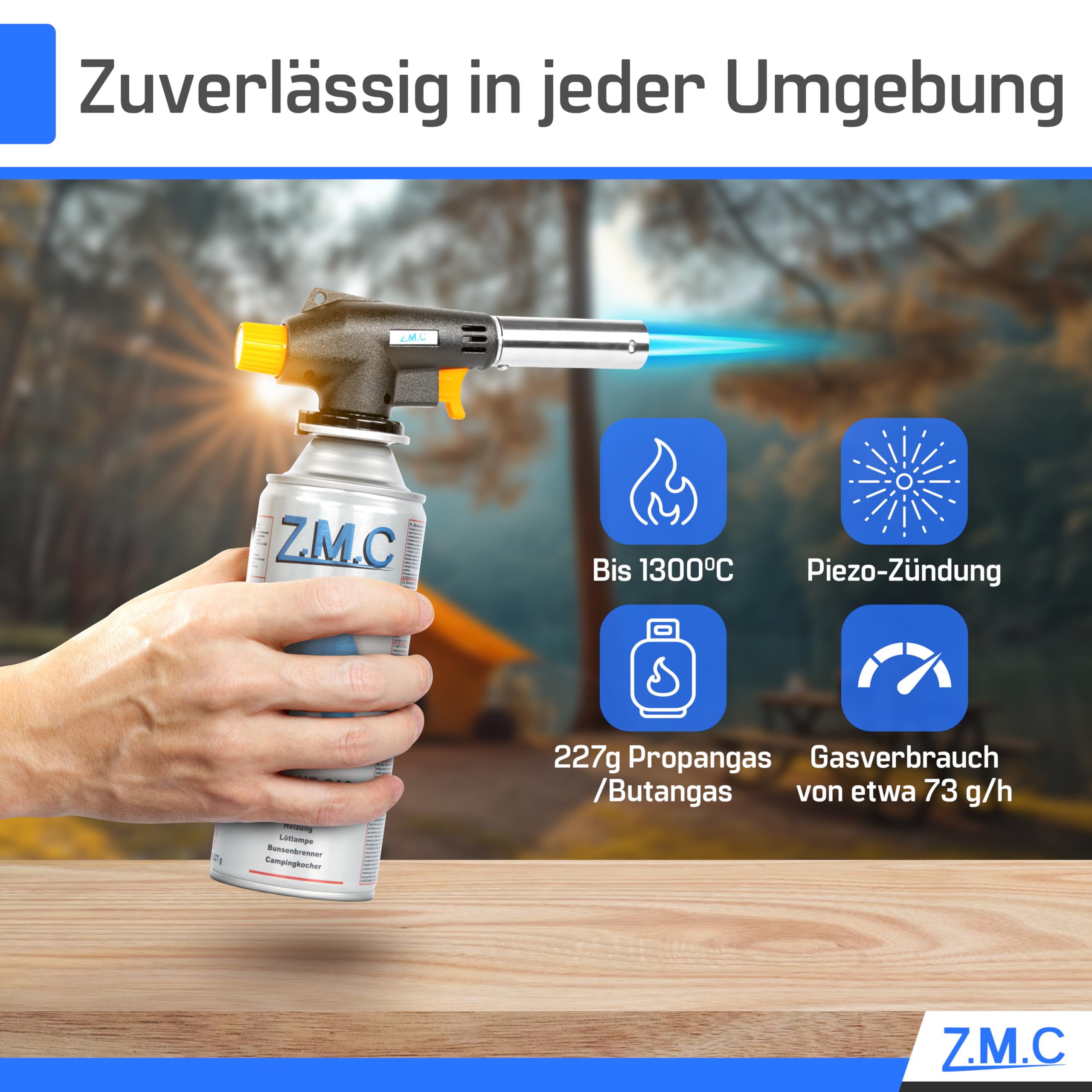 Z.M.C Bruciatore a gas + 28 cartucce a gas da 227 g, bruciatore a flamber fino a 1300 °C, torcia a saldatura, torcia da cucina con fiamma regolabile