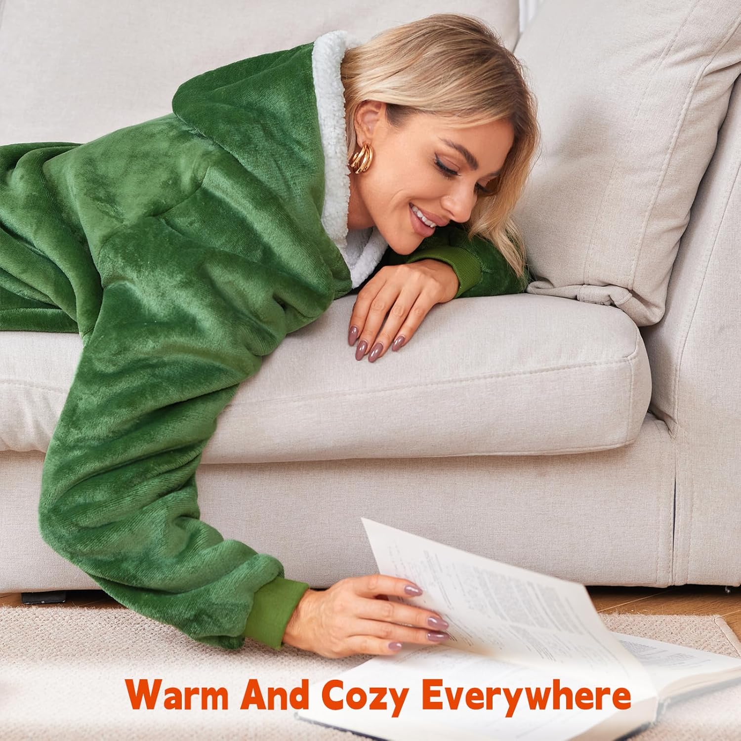 5FT Oversized Wearable Blanket Hoodie Flannel Sherpa Fleece Warm Cozy Christmas Wrap Throw Gifts for Adult - Image 6