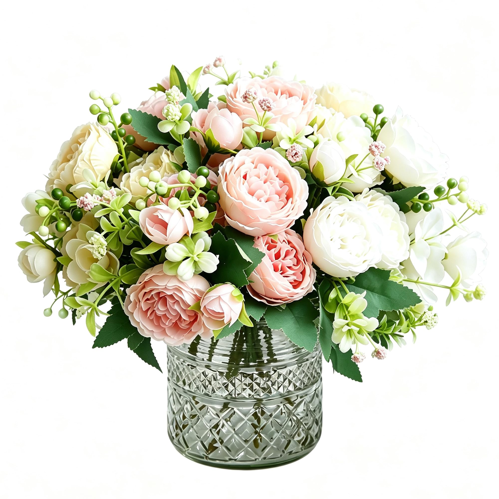 binandteam 3 Bunches Artificial Flowers Peony HydrangeaοΌFaux Rose Silk Flowers for Indoor & Wedding Decor - Colorful