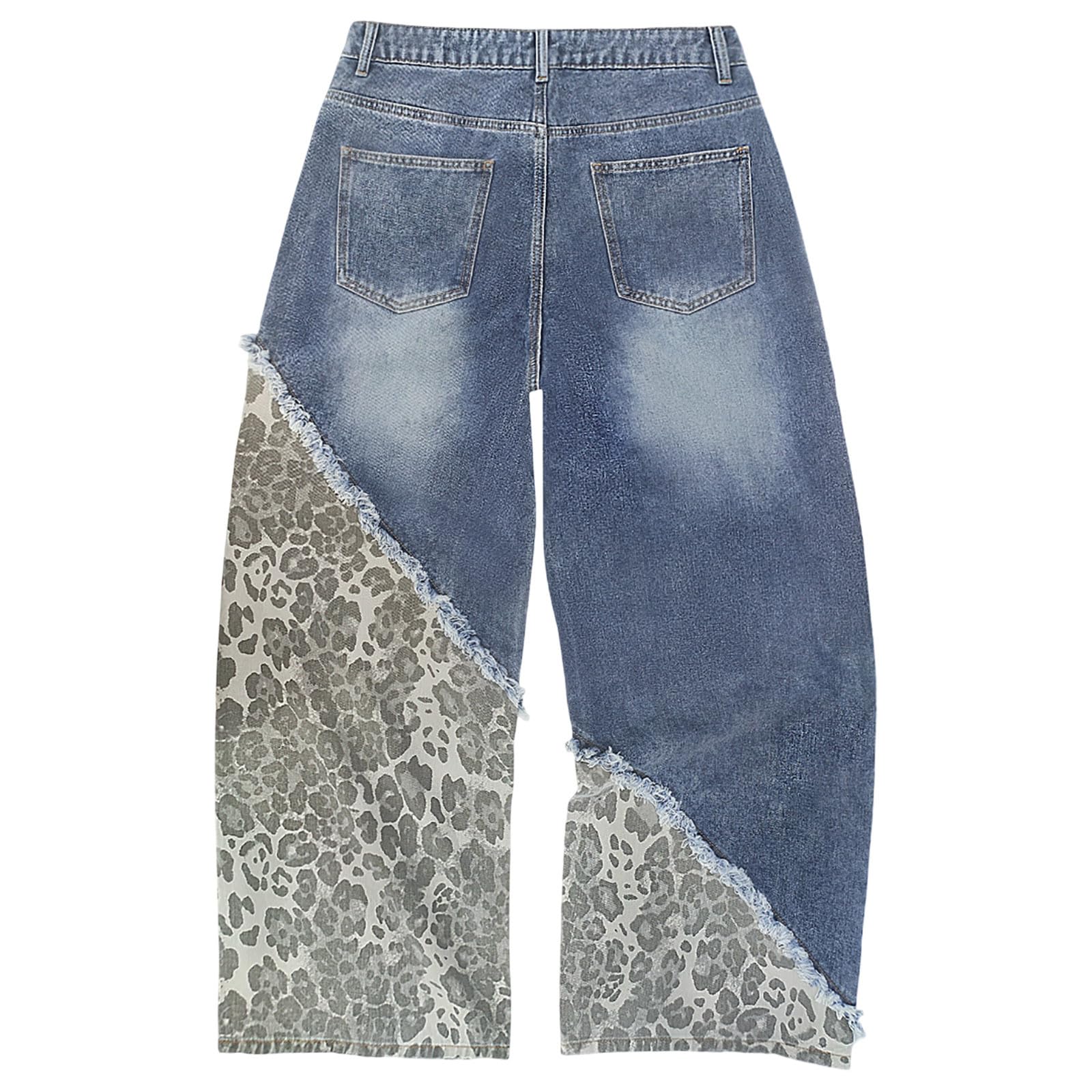 Generico Baggy Jeans Uomo Pantaloni Elefante Moto Flared Larghi Y2K Bootcut Slim Strappati Fit Invernali Cargo Loose Jins Zampa Balloon
