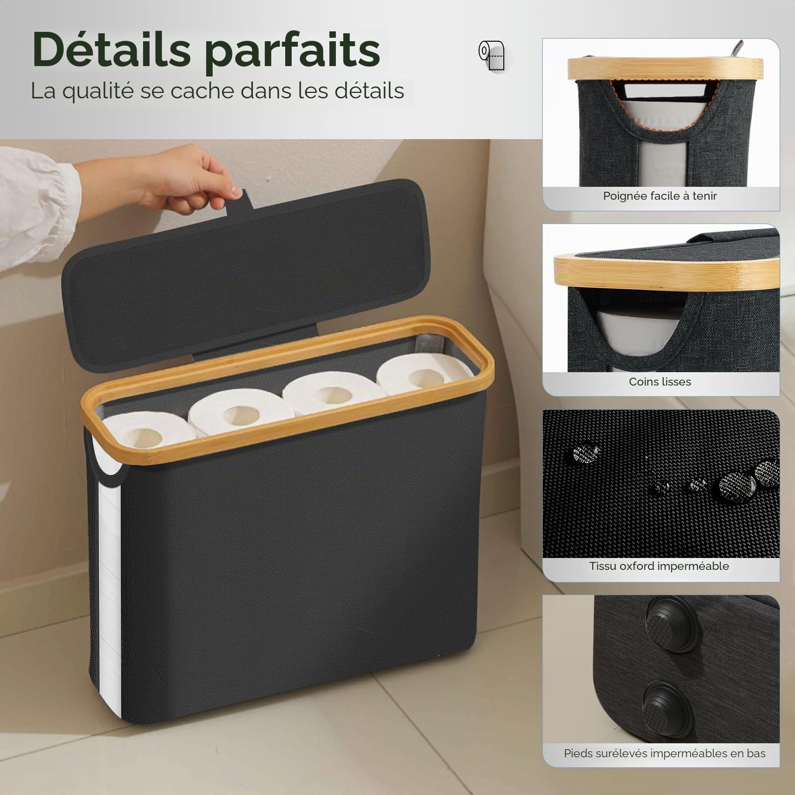 28L Rangement Papier Toilette pour 9-12Rouleaux, avec fenêtre Transparente, Couvercle et poignée, Réserves à Rouleaux de Panier Papier Toilette