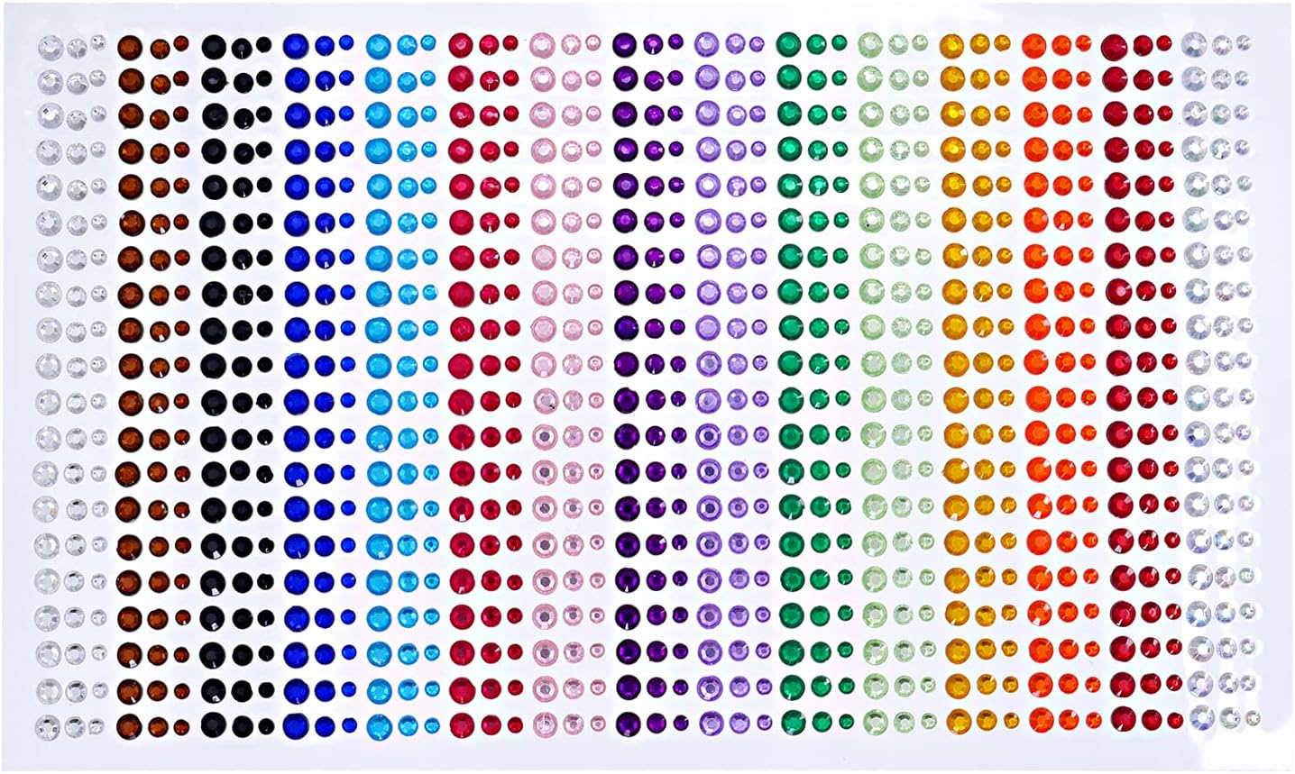 DBOO 900 Pieces Rhinestone Stickers Self-Adhesive - Jewels Sticker for Face Eyes Nails DIY Craft Cards Embellishment Diamond Gem Decorations 15 Colors 3 Sizes