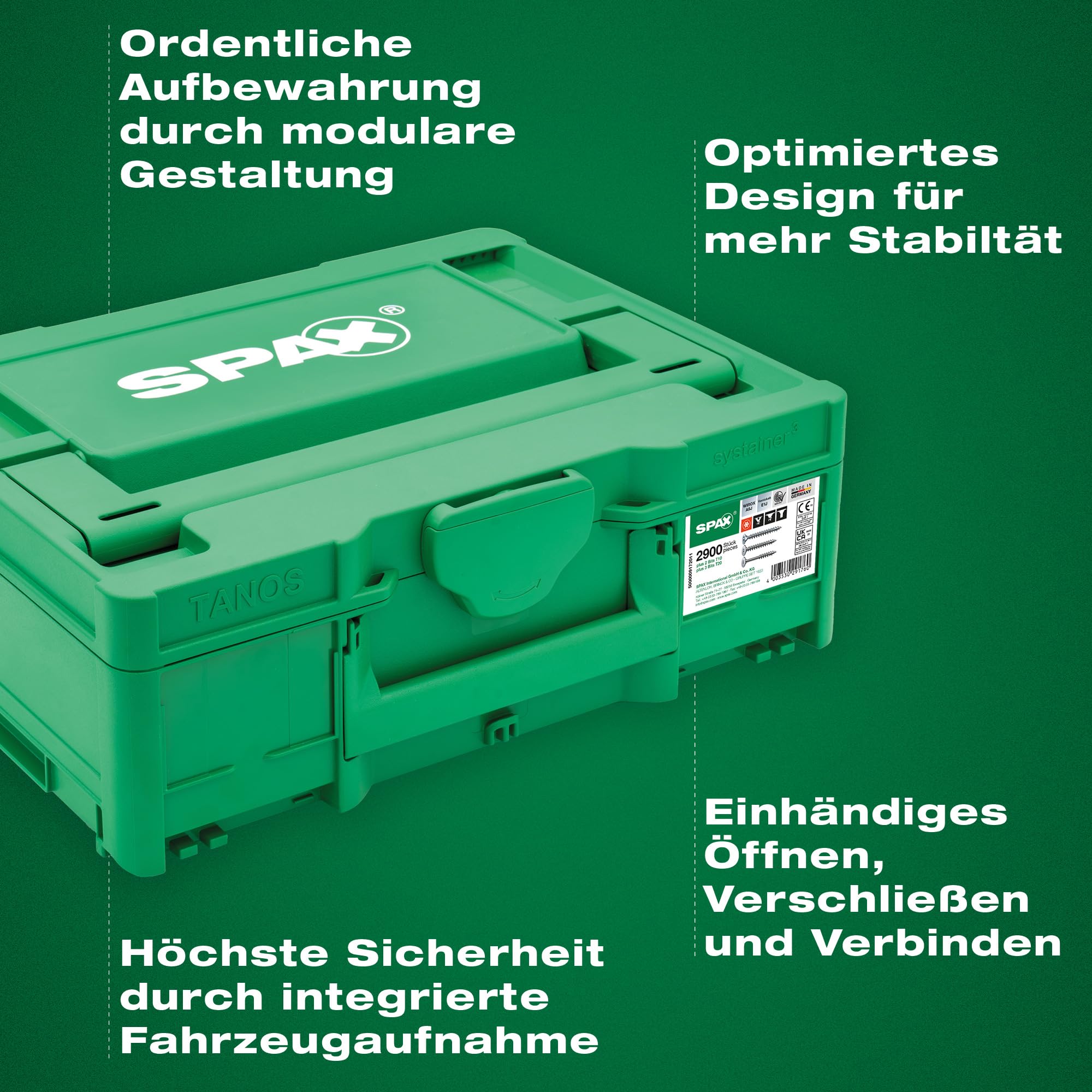 SPAX Box Systainer³ T-Loc für den Möbelbau, Schraubenset mit 2.900 Schrauben in 12 Abmessungen, inkl. 5 Bits T-STAR plus – 5000009172011