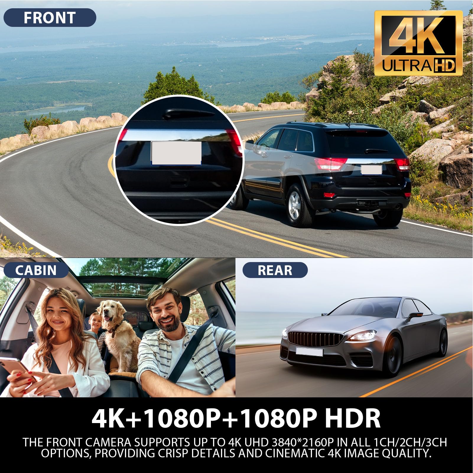 Front 4K Ultra HD i Tylna Taśma Samochodowa 1080p z Wi -Fi, Kamera Deski Rozdzielczej Rejestrowania Pętli, Kąt Szerokości 170 °, Czujnik G, Tryb Parking