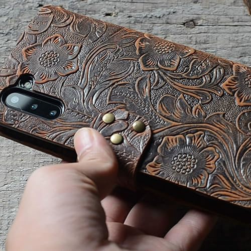 Miniatura 4 de JJNUSA Funda de cuero hecha a mano estilo libro retro para Samsung Galaxy Note 10 6.3 pulgadas Flip Cover