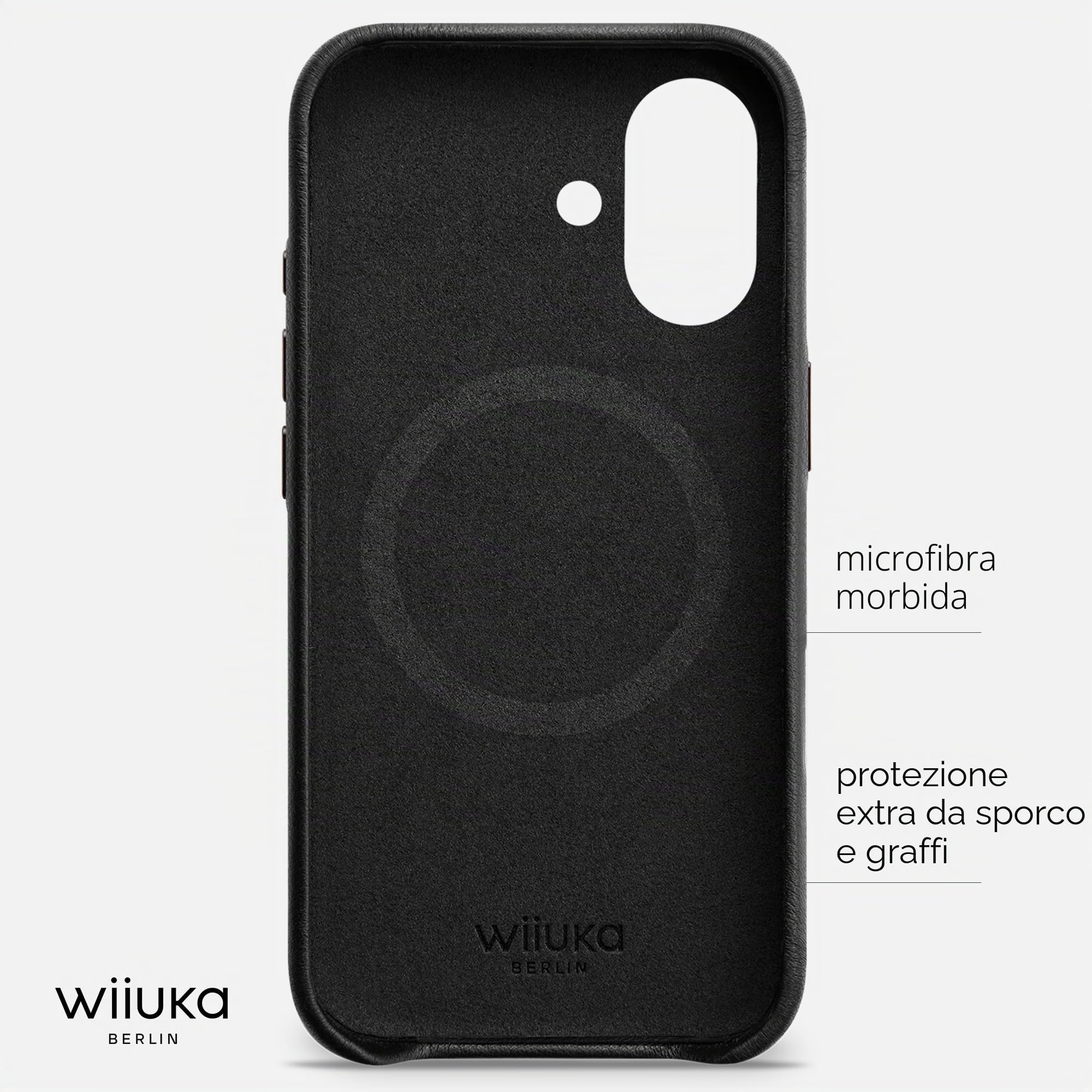 WIIUKA Custodia per iPhone 17, in pelle tedesca, ultra sottile, di alta qualità, colore: nero