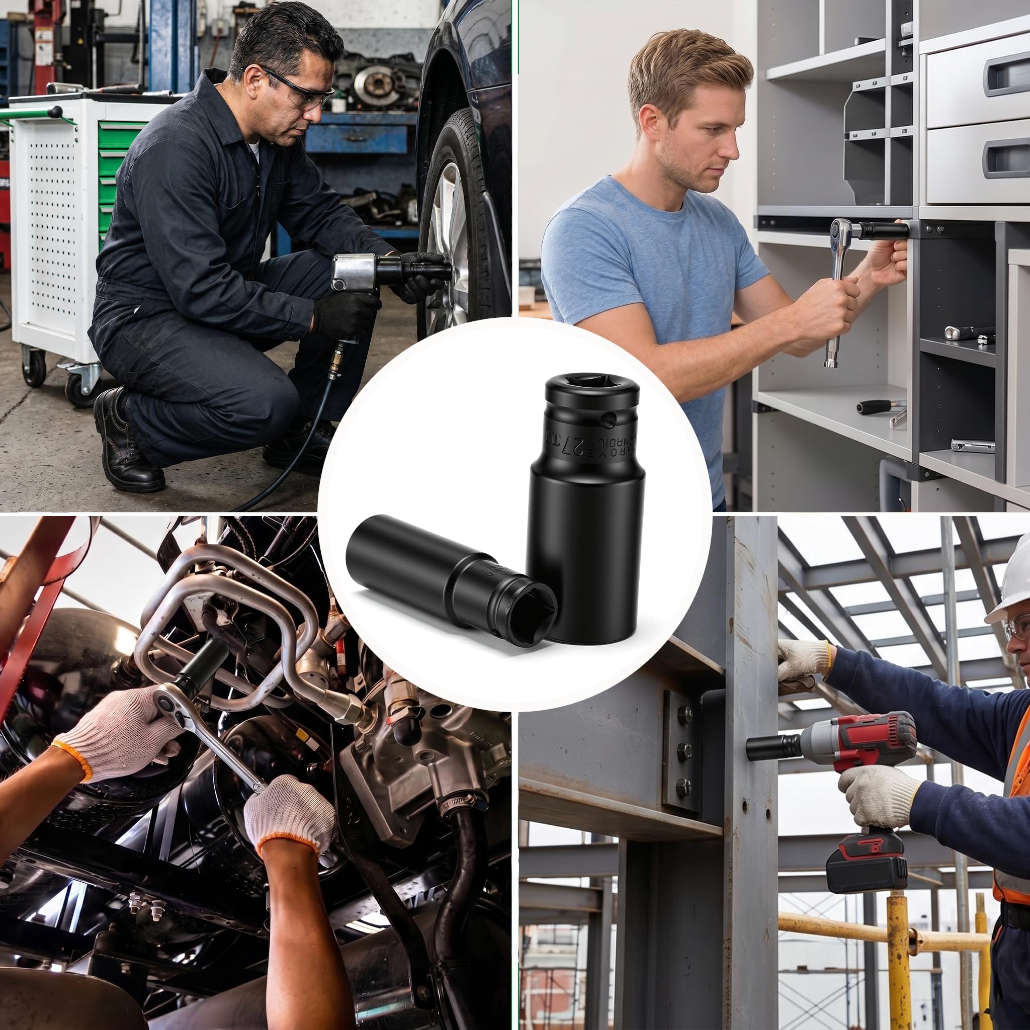 Schlagschrauber Nüsse Set 1/2" Zoll Antrieb, 10-32mm CR-Mo Sechskant Steckschlüssel Set für pneumatische und elektrische Schlagschrauber,robustes Stecknuss-Sortiment
