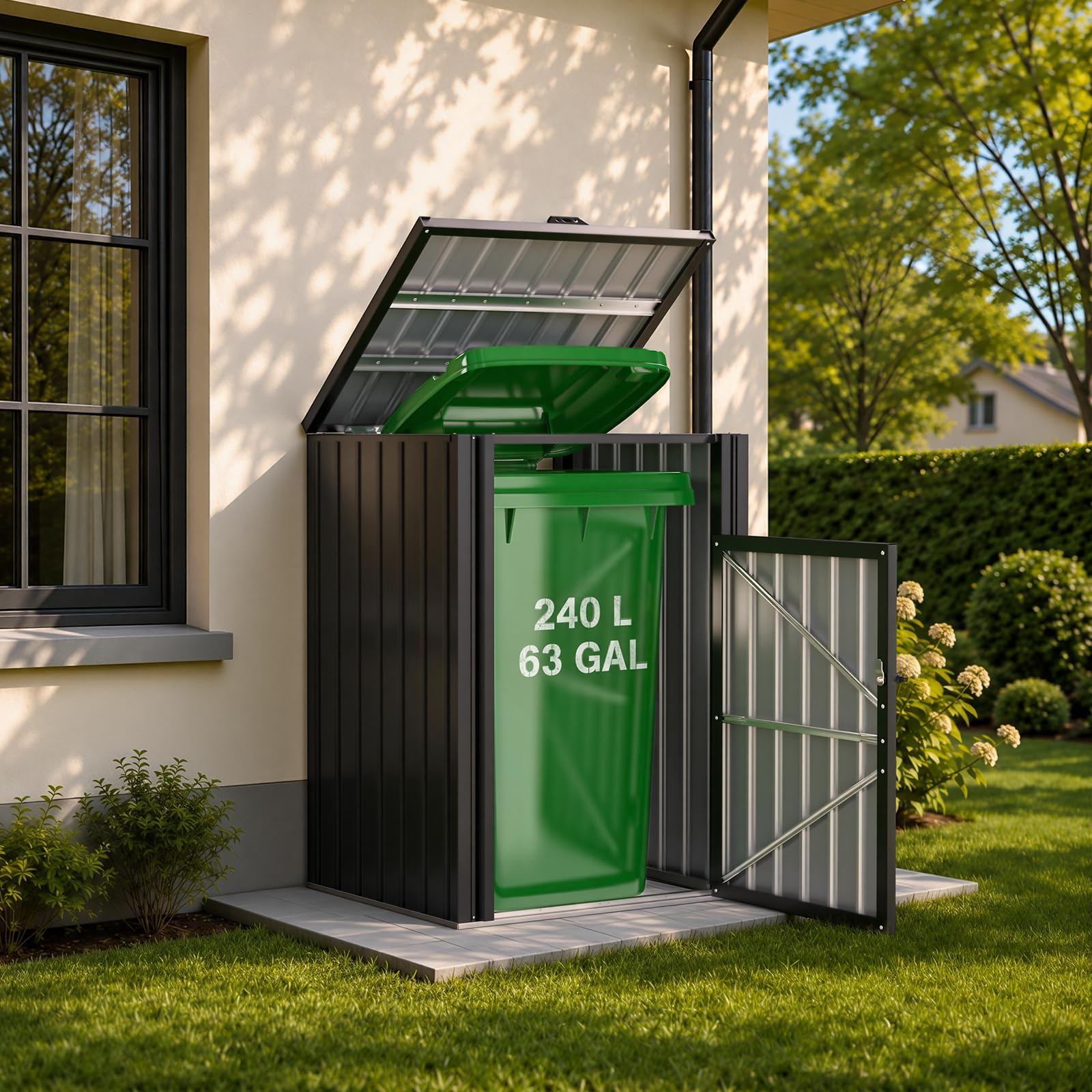 YODOLLA Wheelie Bin Storage Shed,Small Lockable Dark Grey