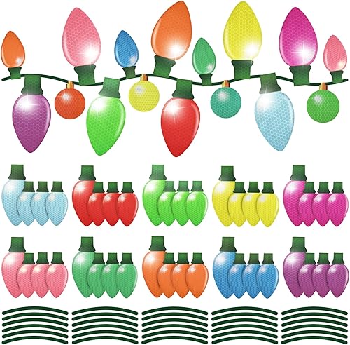 MORCART Juego de 80 piezas reflectantes de decoración de automóvil de Navidad, 50 bombillas reflectantes en forma de luz, 30 cables magnéticos,