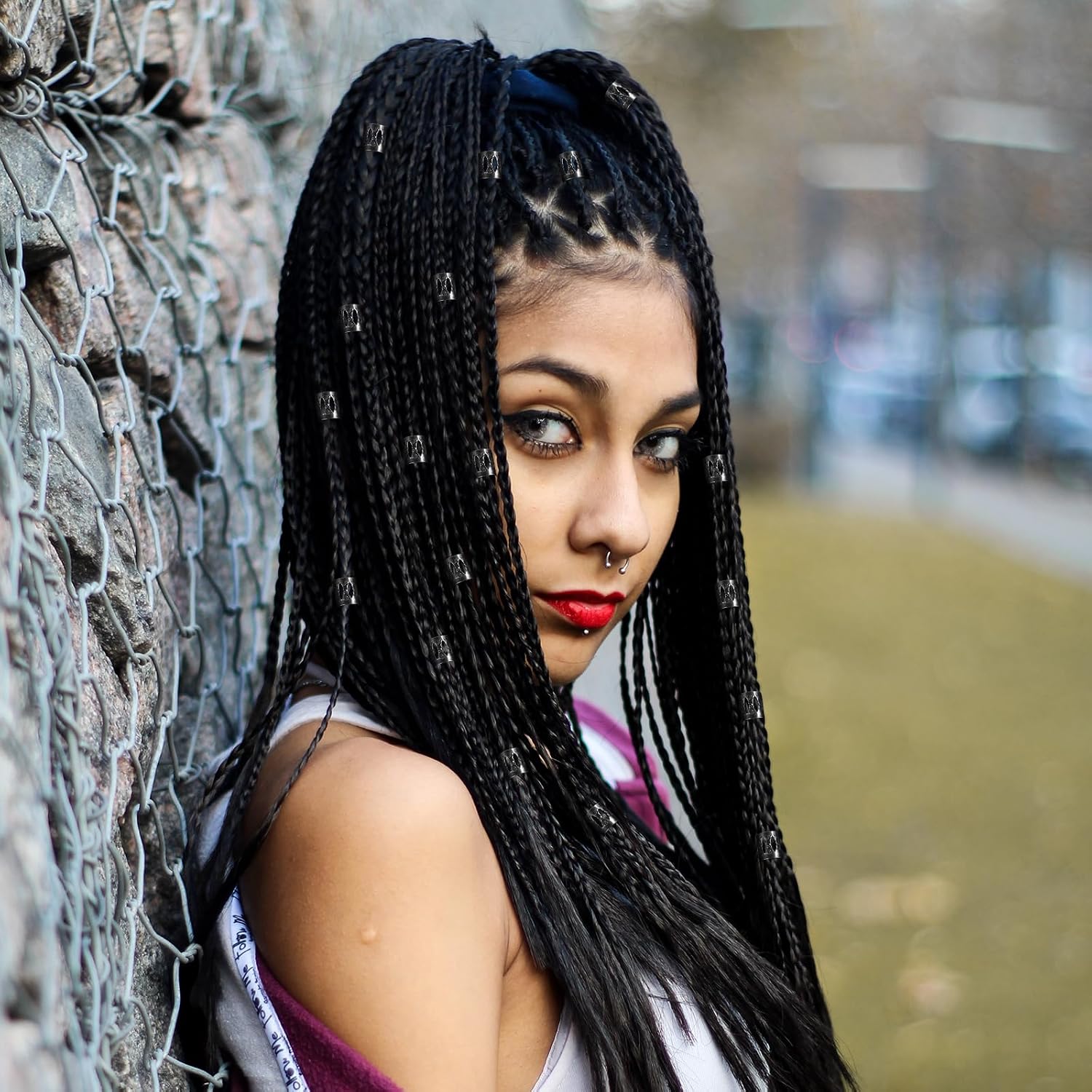 50 Pcs Black Dreadlock Beads Braids Accessories Metal Tube Beads Dreadlock Hair Clips Adjustable Hair Cuff Braids Bead image 3