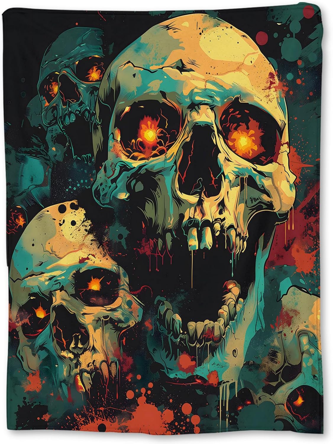 Terrifying Skull Blanket | Soft Warm Fuzzy Lightweight Flannel Creepy Throw Blanket for Couch, Bed, Halloween Decor, Travel & Outdoor Use, Cozy Blankets for Adults Women Men 60×50 in