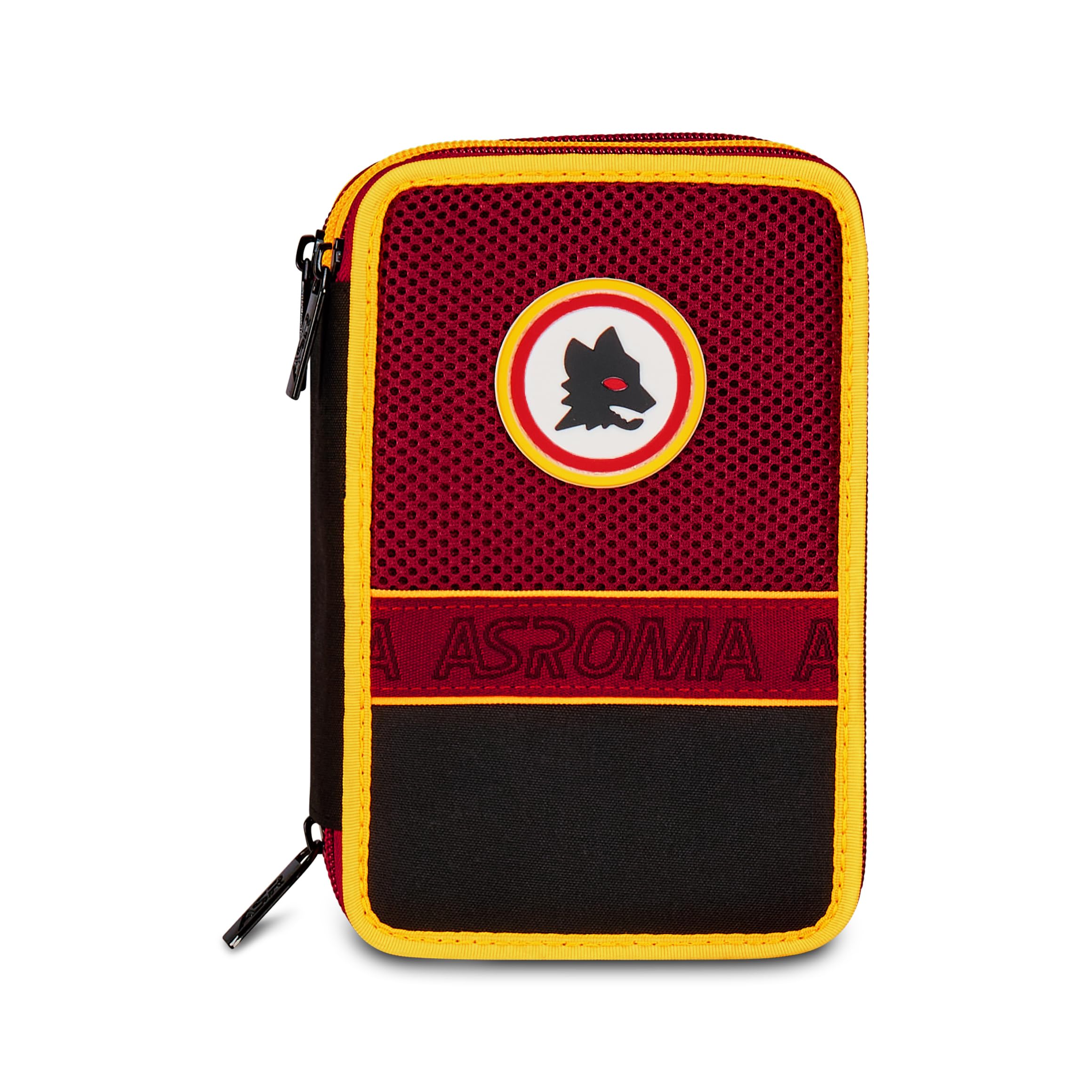Seven AS Roma Astuccio Scuola 3 Zip Calcio, Rosso, Portapenne Triplo Scomparto Completo Di Penne, Matite, Colori, Scuola Elementare, Bambino