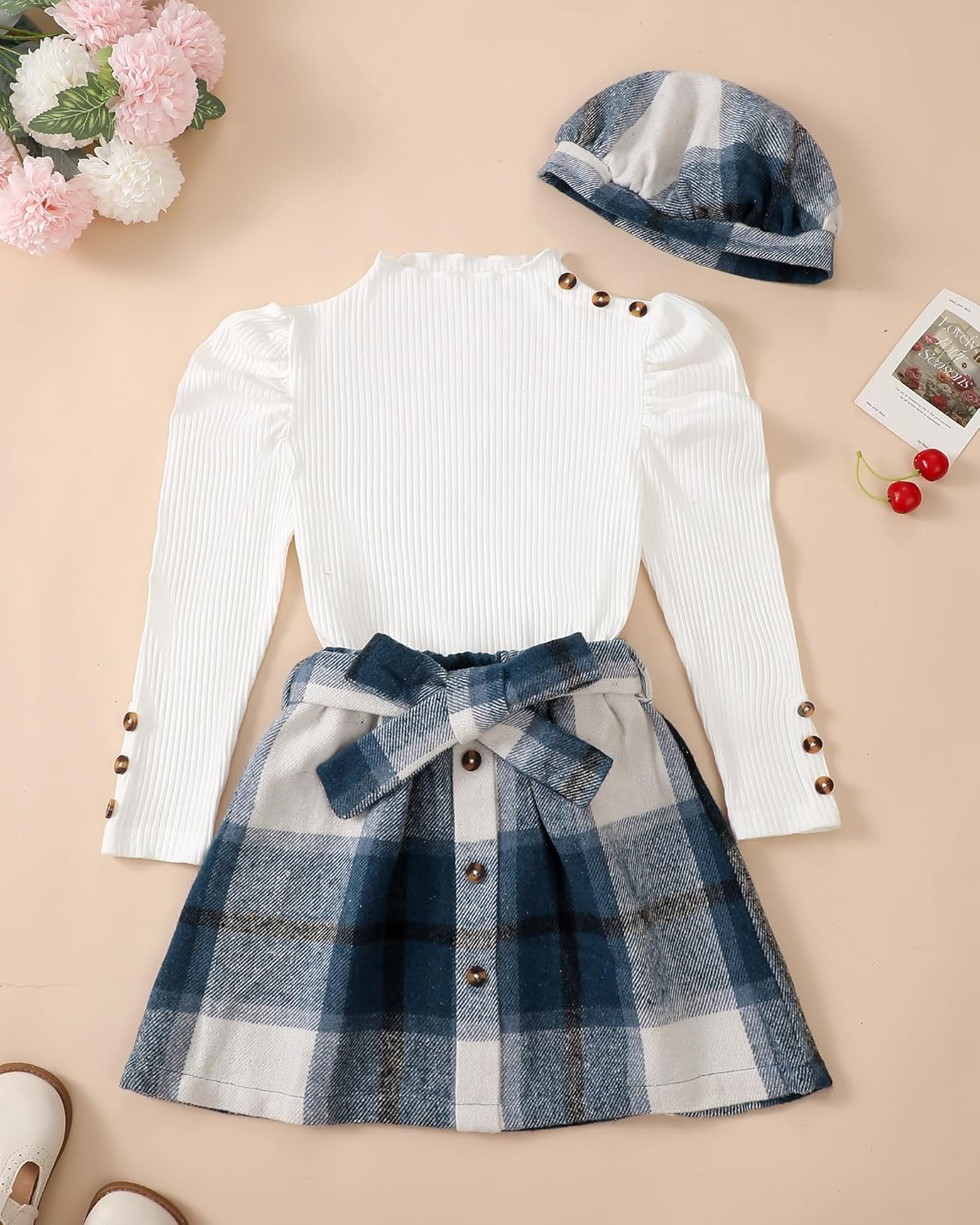 Little Girls Clothes Winter Fall Outfit Casual Long Sleeve Dress Ruffle Shirt Girl Plaid Skirt Set Cute Dresses for Kids - Image 4