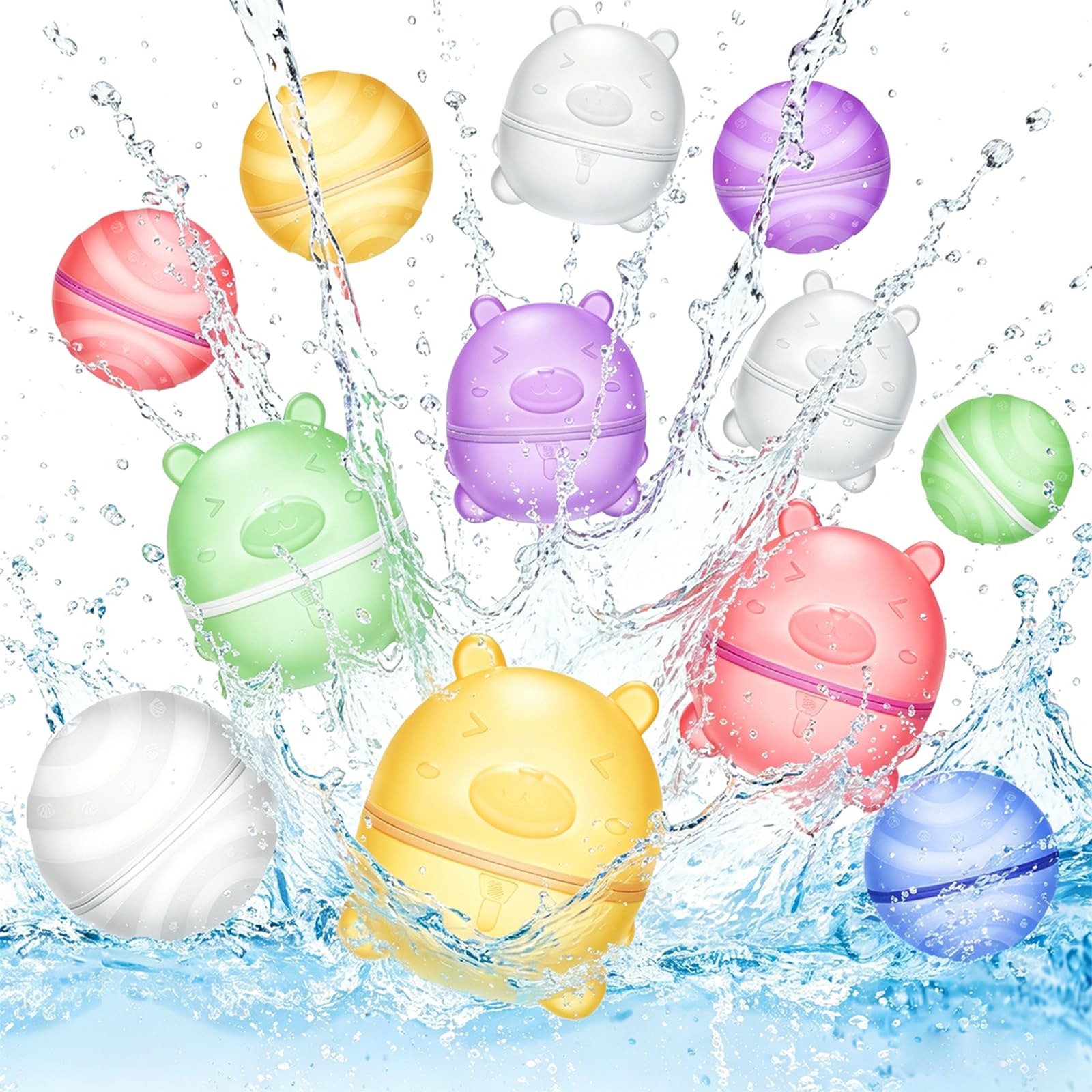 Newthinking Reusable Silicone Water Balloons, 12 Pack Quickly Fill Self-Sealing Magnetic Water Bombs Fight Toys for Kids Pool Beach Party