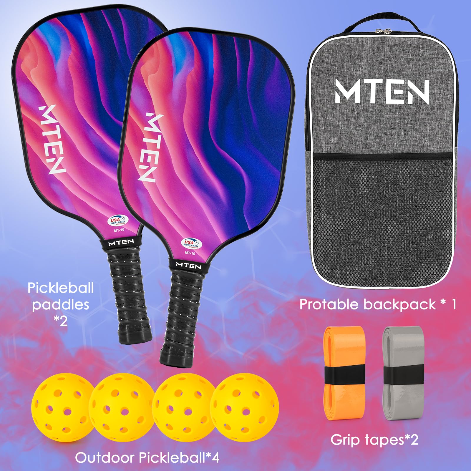 Pickleball Paddles, Pickleball Paddles Set of 2, USAPA Approved Pickle Ball Set with Rackets, 2 Paddles, 4 Outdoor Balls and Bag, Fiberglass Paadle ​for Men Women