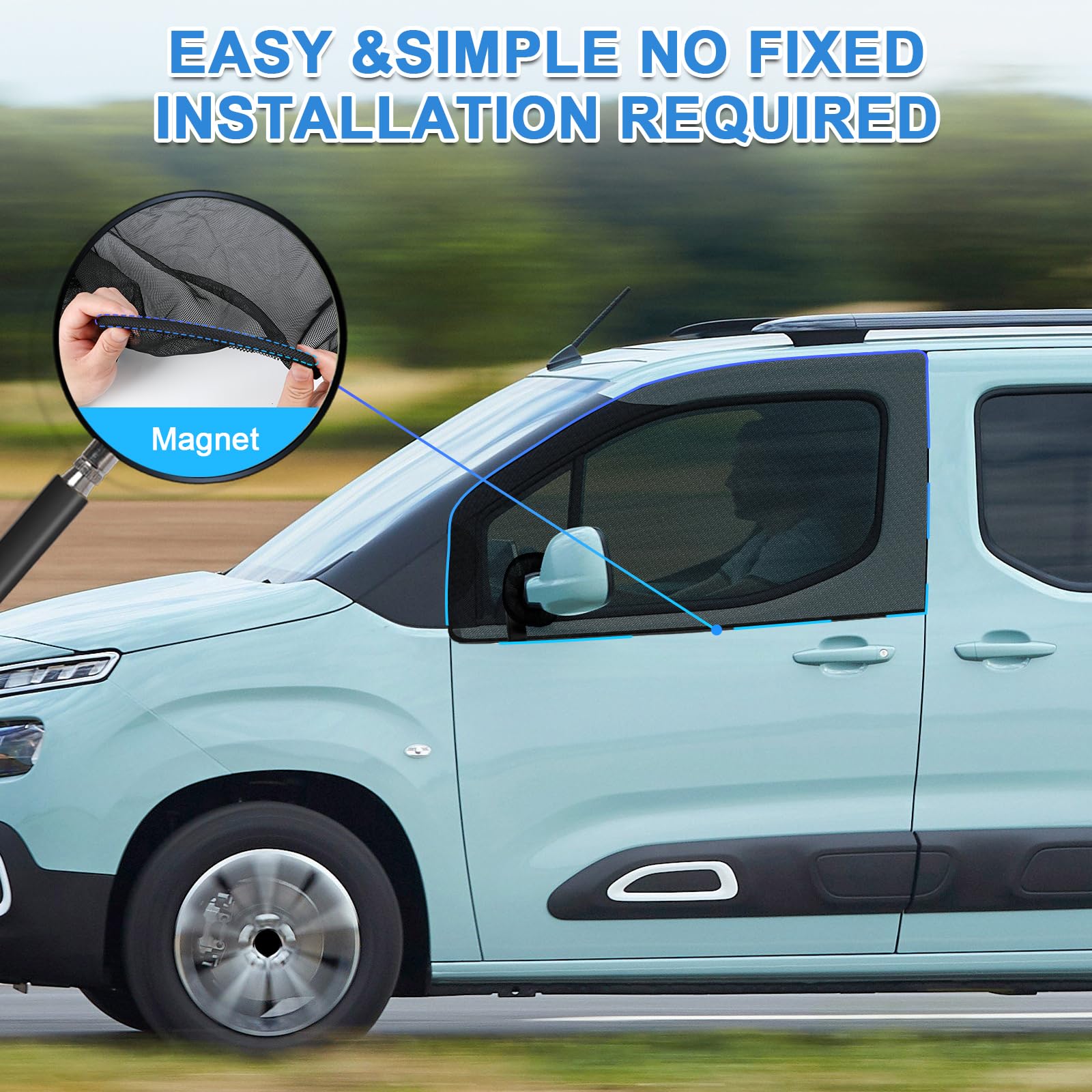 Mosquitera para Ventanas Laterales de Coche para Citroen Berlingo Peugeot Partner 1996-2026, Parasol Elástico para Ventanas Laterales de Automóviles con Protección UV y Privacidad