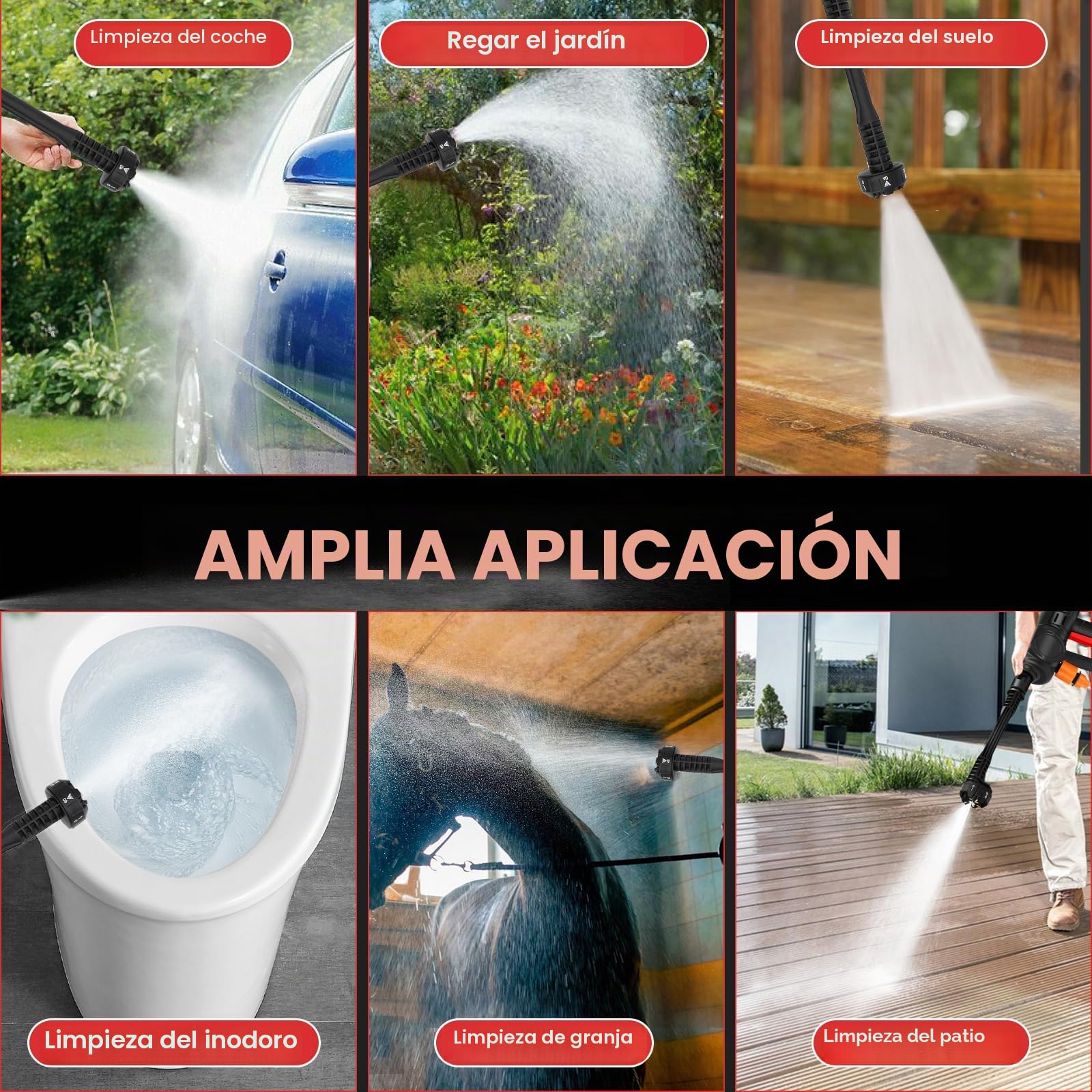 Limpiador de Alta Presión Inalámbrico para Coche, 30 Bares, Pistola de Alta Presión Inalámbrica con Boquilla Ajustable 5 en 1, Lavado de Coches para Casa, Césped, Jardín, Valla (Dos baterías)