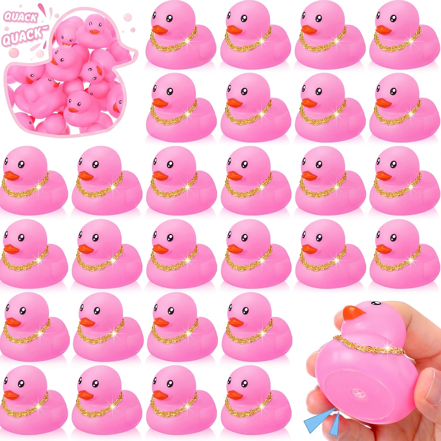 Hungdao 24 Pcs 2 Inch Mini Pink Rubber Ducks for Kids Children Party Favors Bulk Bath Ducks Summer Pool Floating Toys Birthday Gifts for Boys Girls Baby Shower Supplies