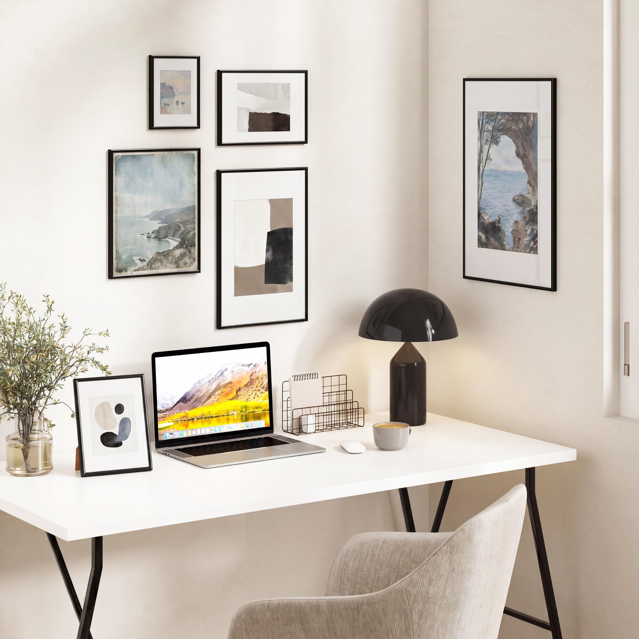 WOLTU Bilderrahmen 40x60cm, Fotorahmen aus Kunststoff mit Passepartout, Posterrahmen zum vertikalen oder horizontalen Aufhängen/Aufstellen, Collage Wanddeko, Schwaz
